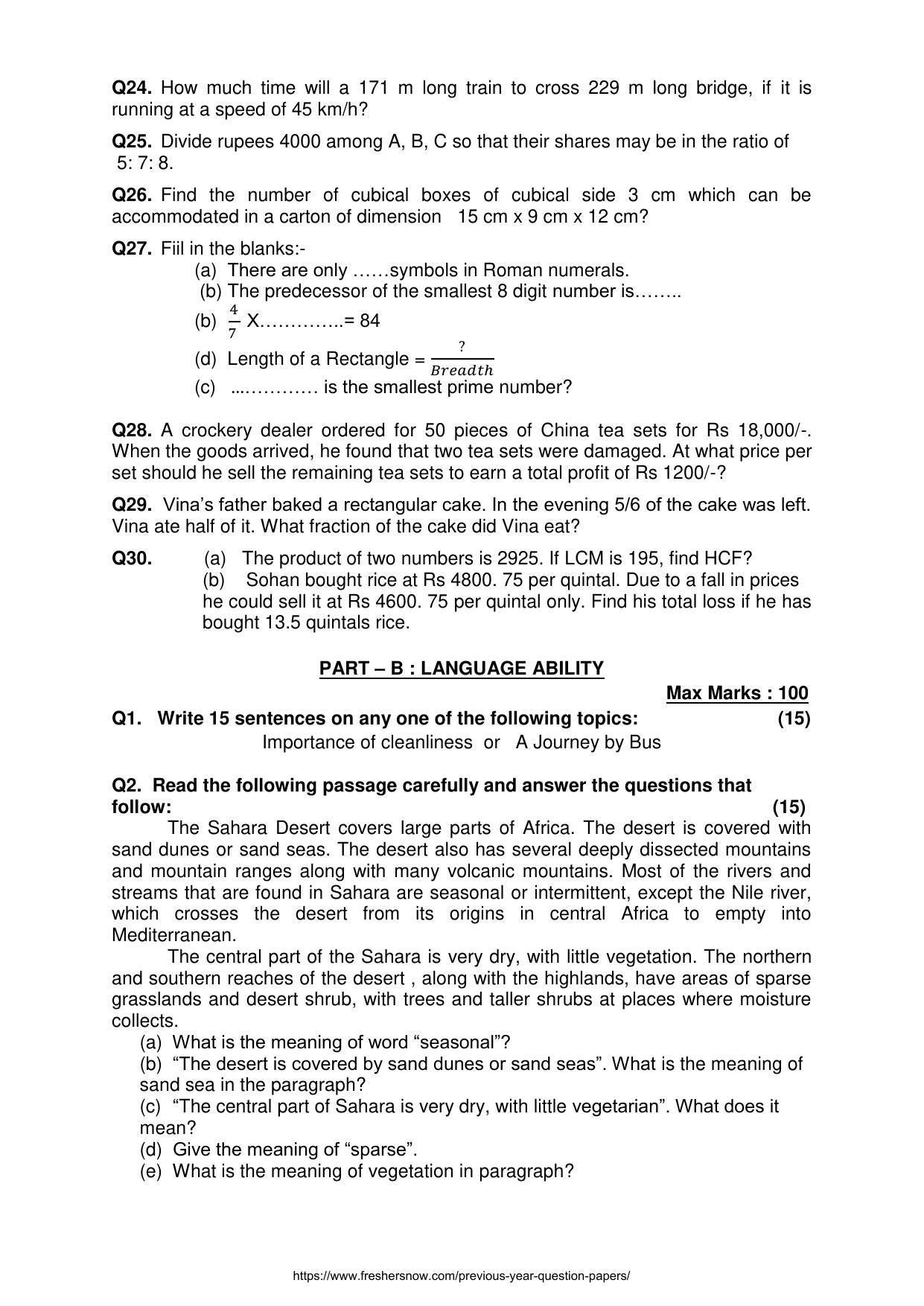 Sainik School Class 6 Question Paper 2016 - Page 3
