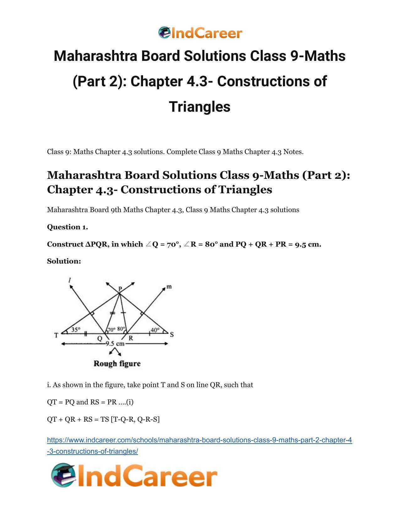 Maharashtra Board Solutions Class 9-Maths (Part 2): Chapter 4.3- Constructions of Triangles - Page 2