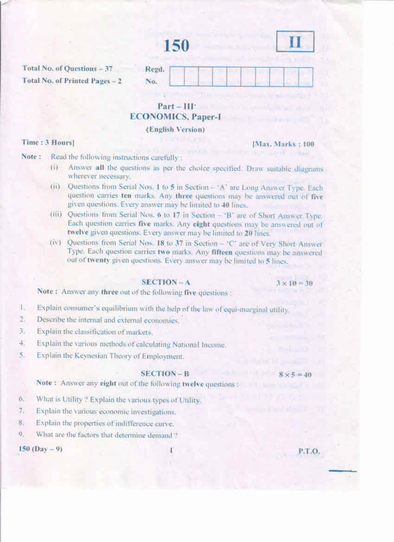 AP Inter 1st Year Economics-I (EM) May-2019-General Question Paper - Page 1