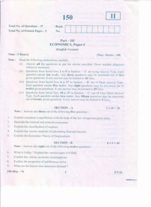 AP Inter 1st Year Economics-I (EM) May-2019-General Question Paper