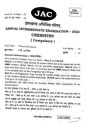 JAC Class 12 2023 Chemistry Question Paper