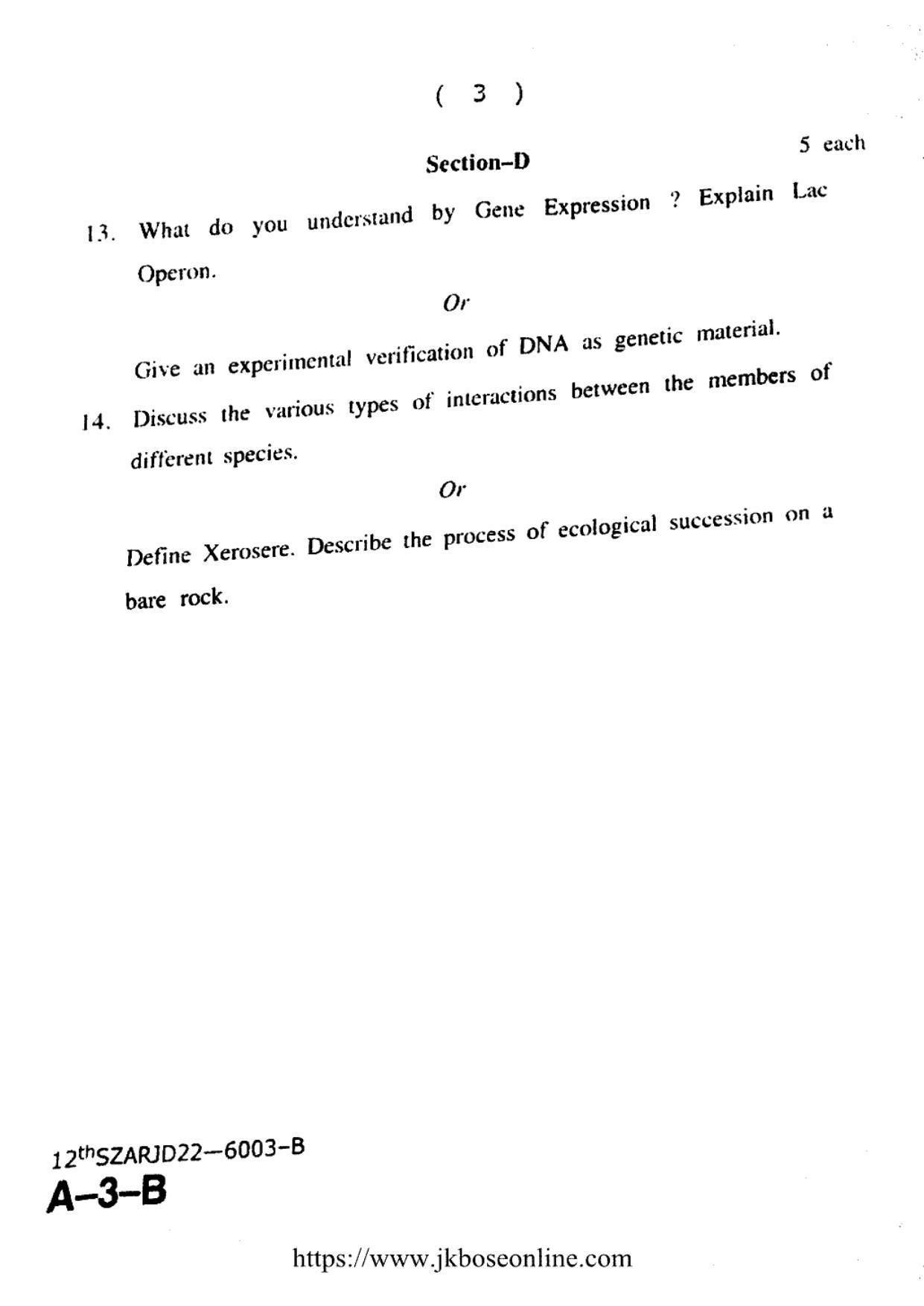 JKBOSE Class 12 Biology-Botany 6003-B Question Papers 2022 - Page 3