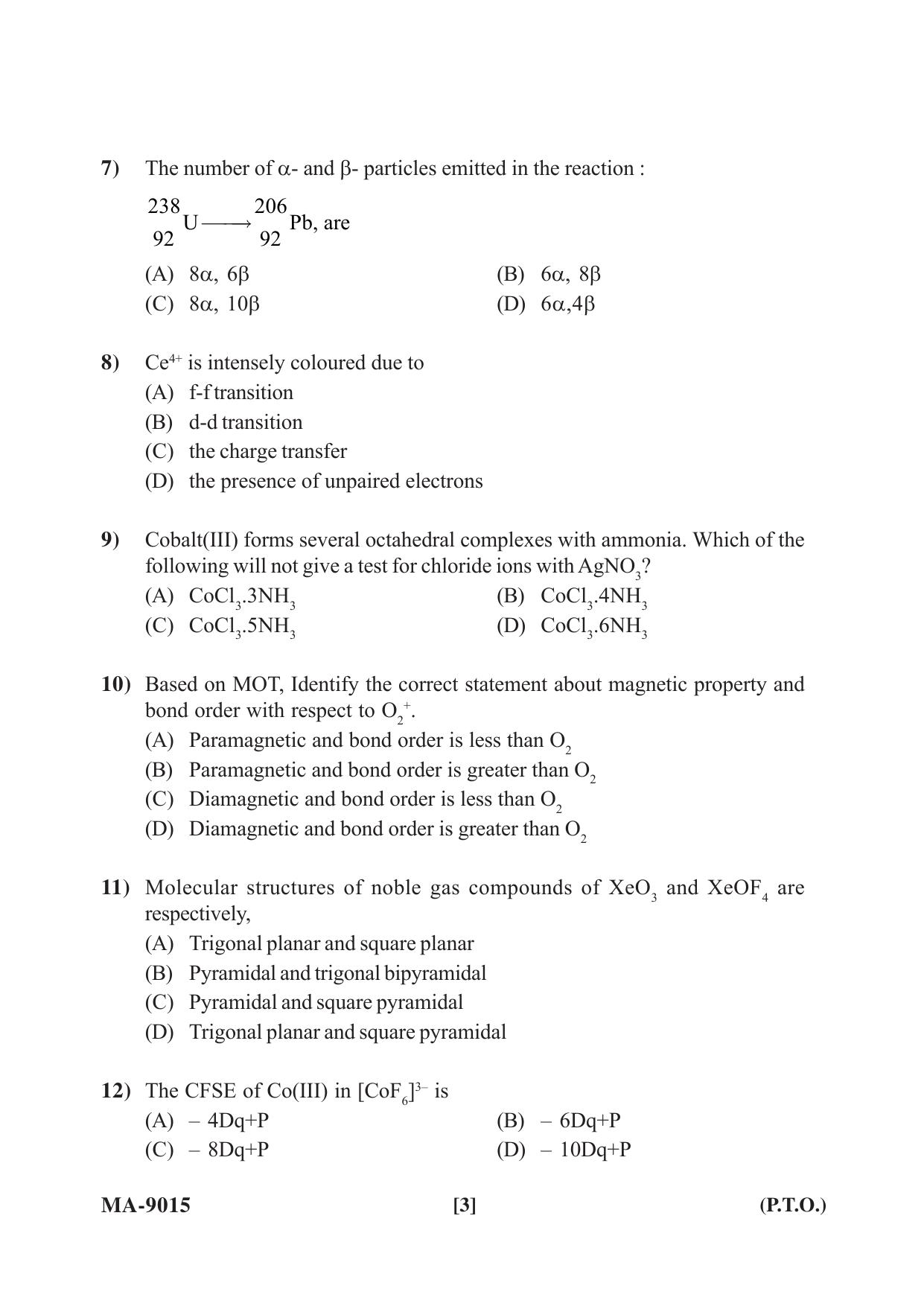 Mysore University PG Entrance Exam 2022: M.Sc Chemistry-Organic Chemistry Question Paper - Page 3