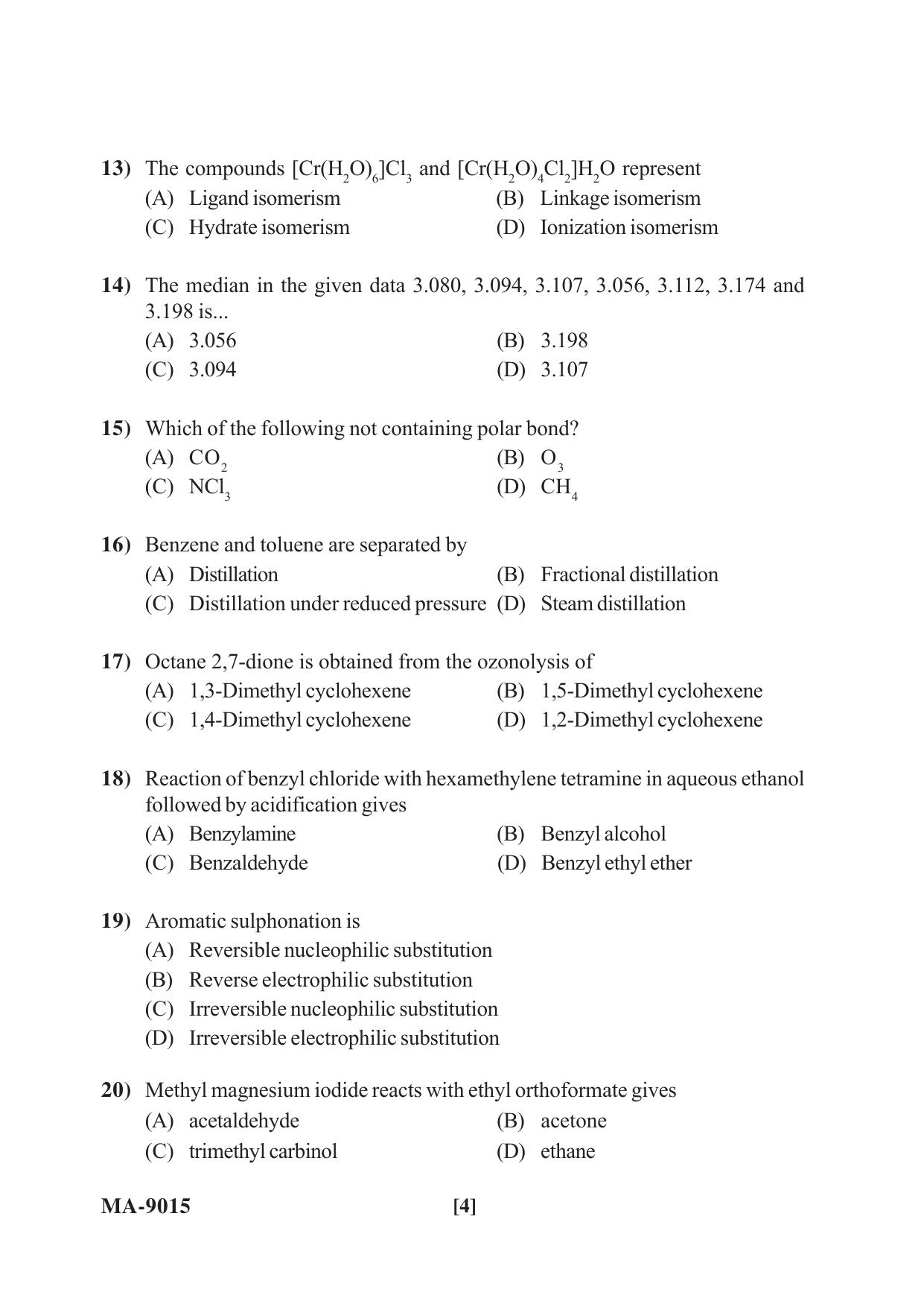 Mysore University PG Entrance Exam 2022: M.Sc Chemistry-Organic Chemistry Question Paper - Page 4