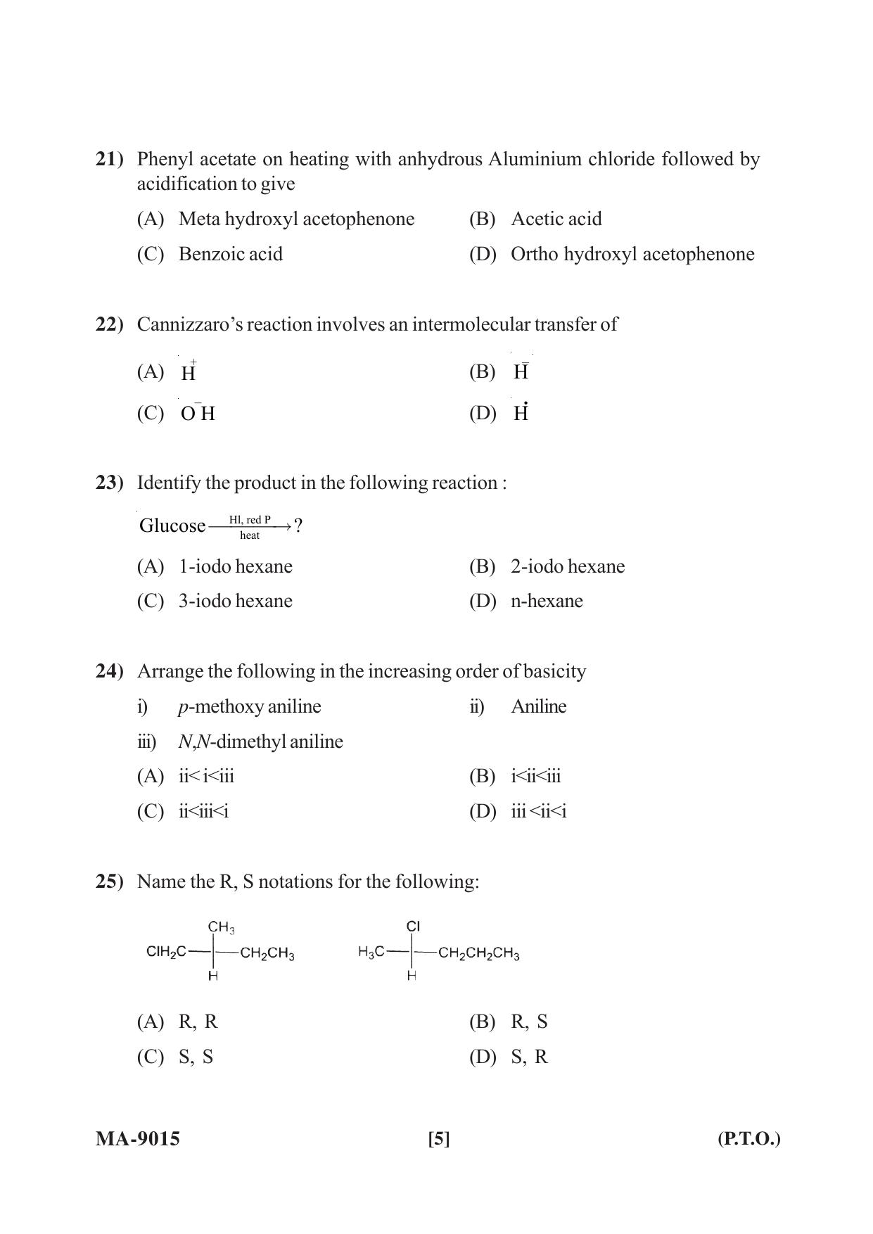 Mysore University PG Entrance Exam 2022: M.Sc Chemistry-Organic Chemistry Question Paper - Page 5