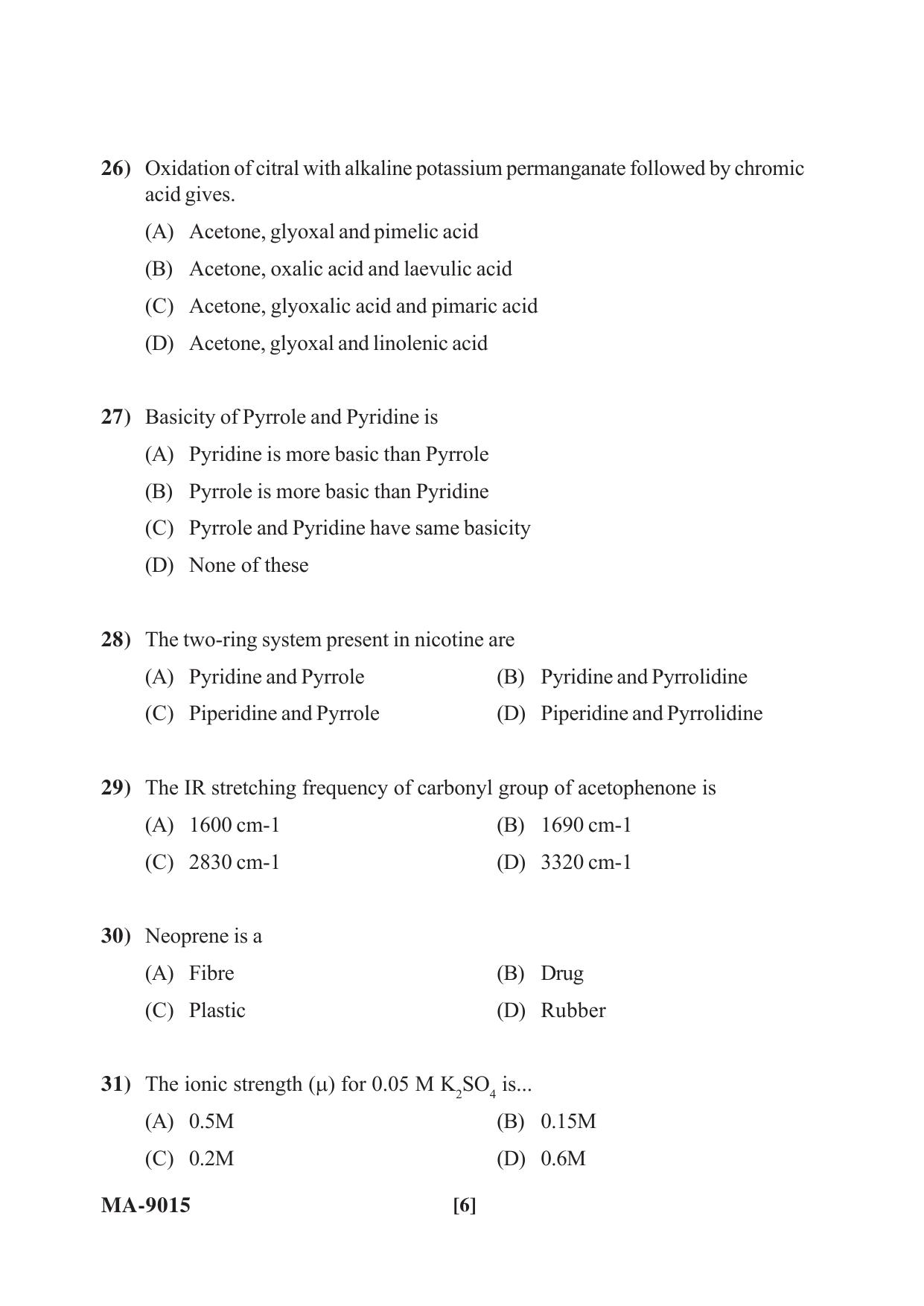 Mysore University PG Entrance Exam 2022: M.Sc Chemistry-Organic Chemistry Question Paper - Page 6