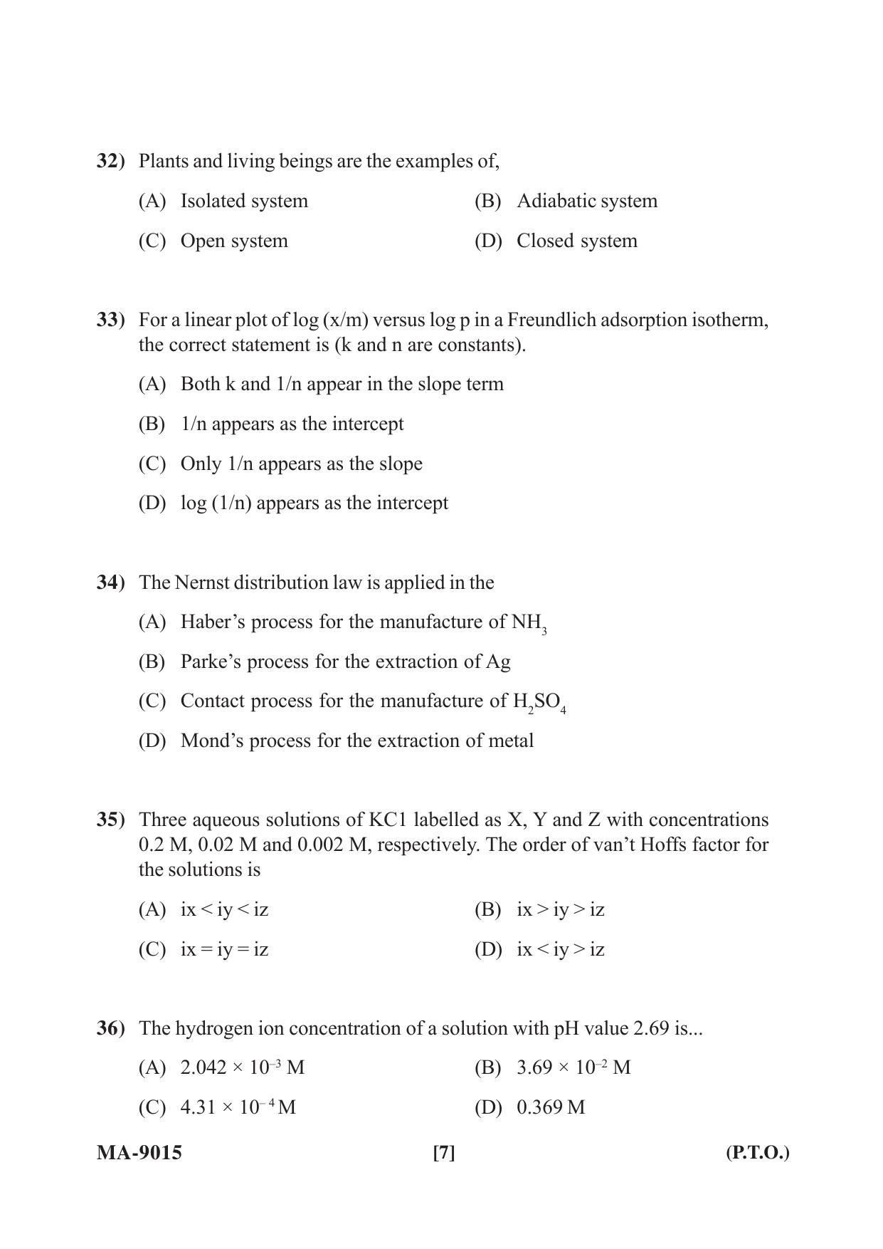 Mysore University PG Entrance Exam 2022: M.Sc Chemistry-Organic Chemistry Question Paper - Page 7