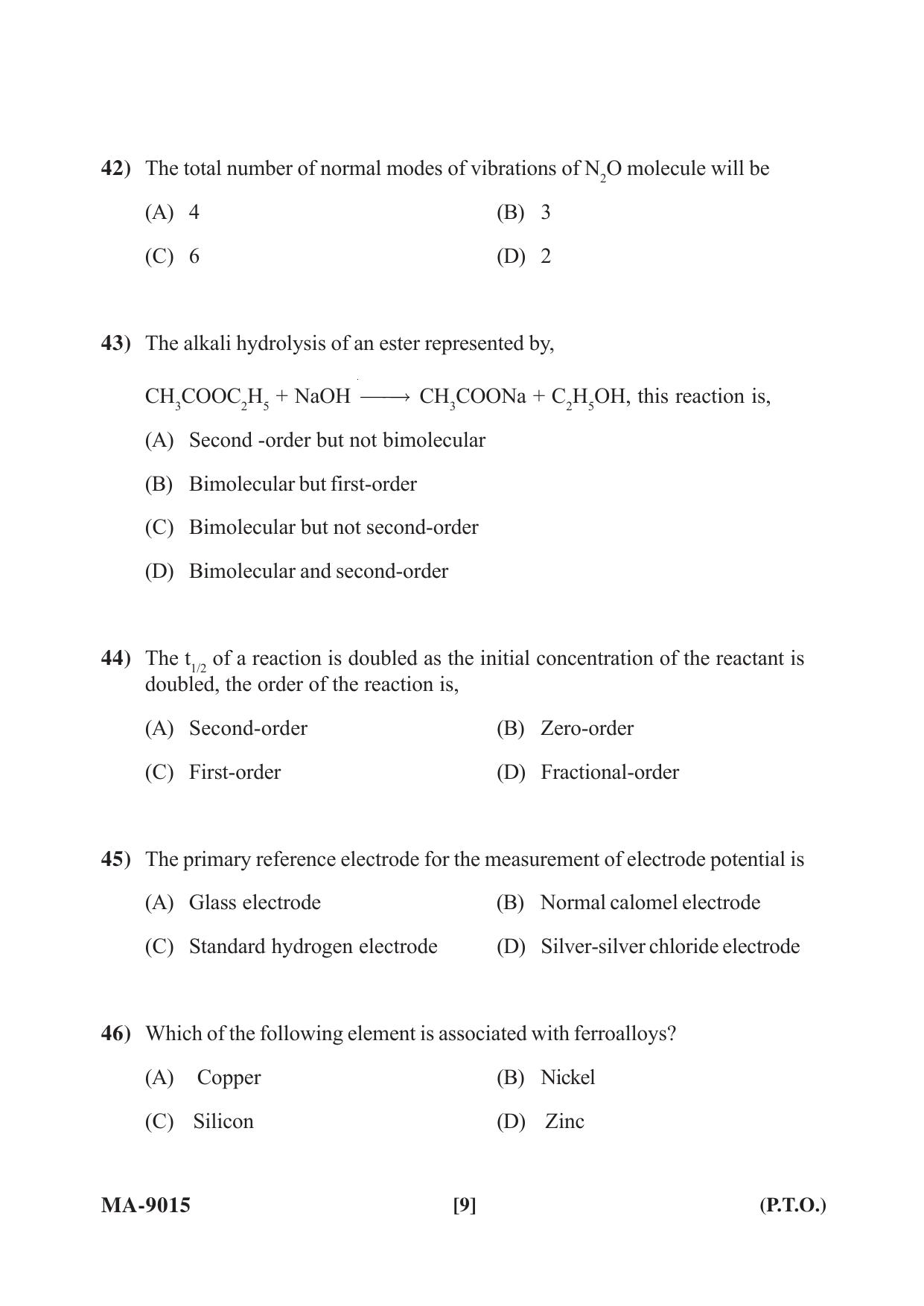 Mysore University PG Entrance Exam 2022: M.Sc Chemistry-Organic Chemistry Question Paper - Page 9