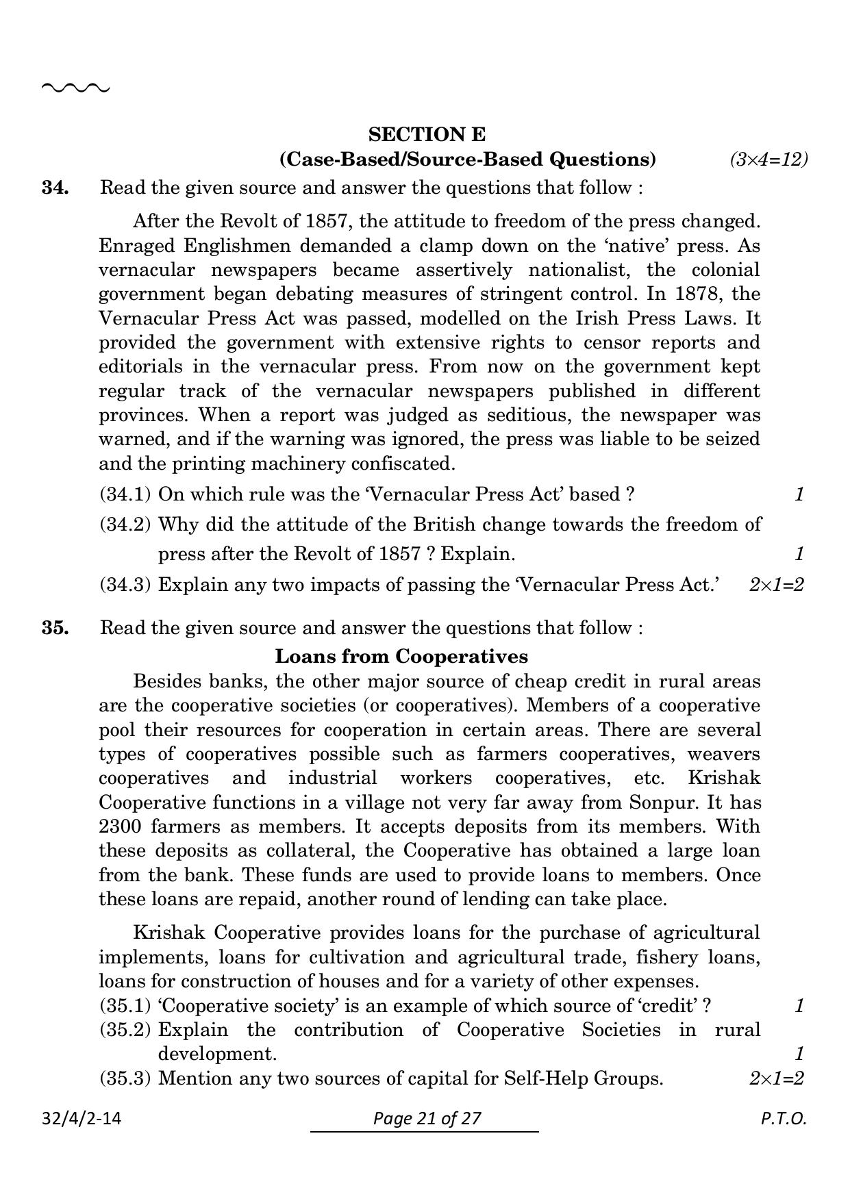 CBSE Class 10 32-4-2 Social Science 2024 Question Paper - Page 21