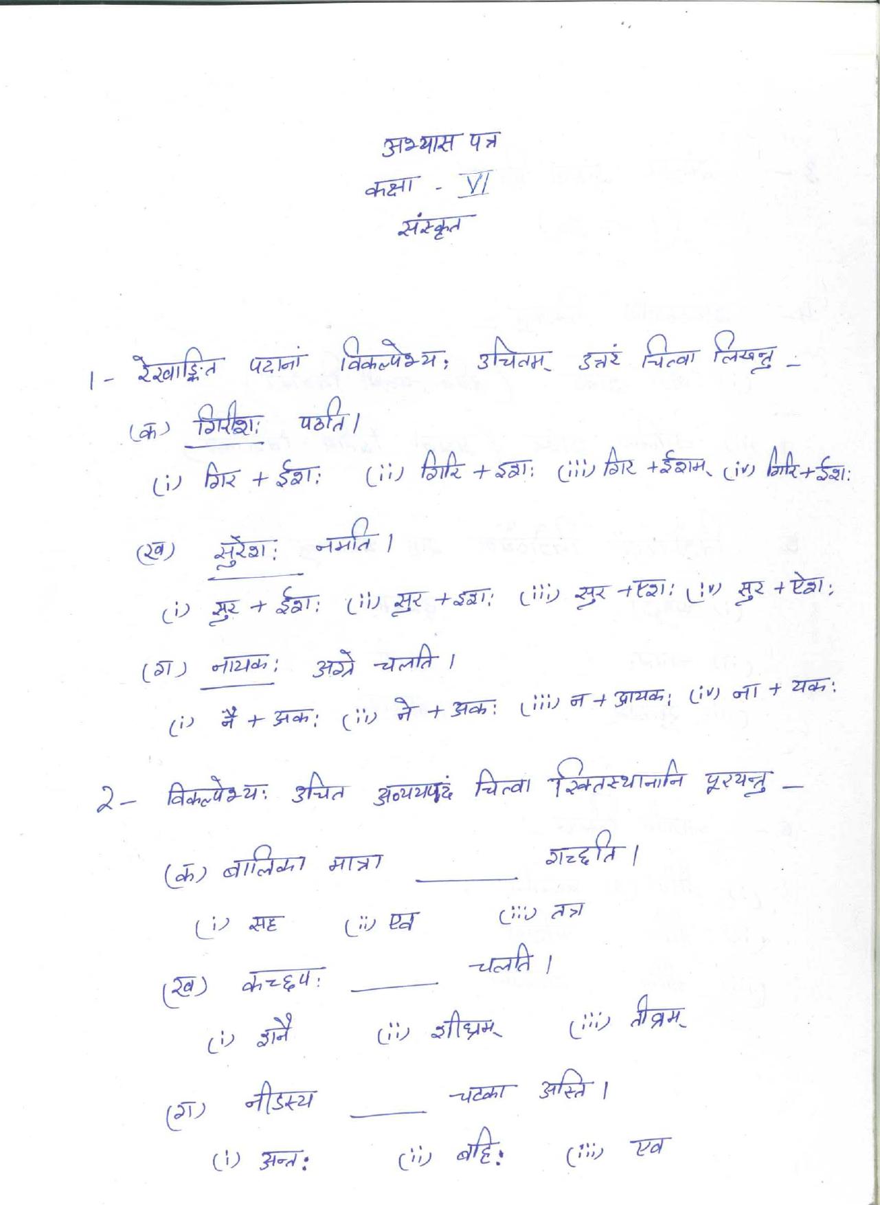 CBSE Worksheets for Class 6 Sanskrit Assignment 1 - Page 2