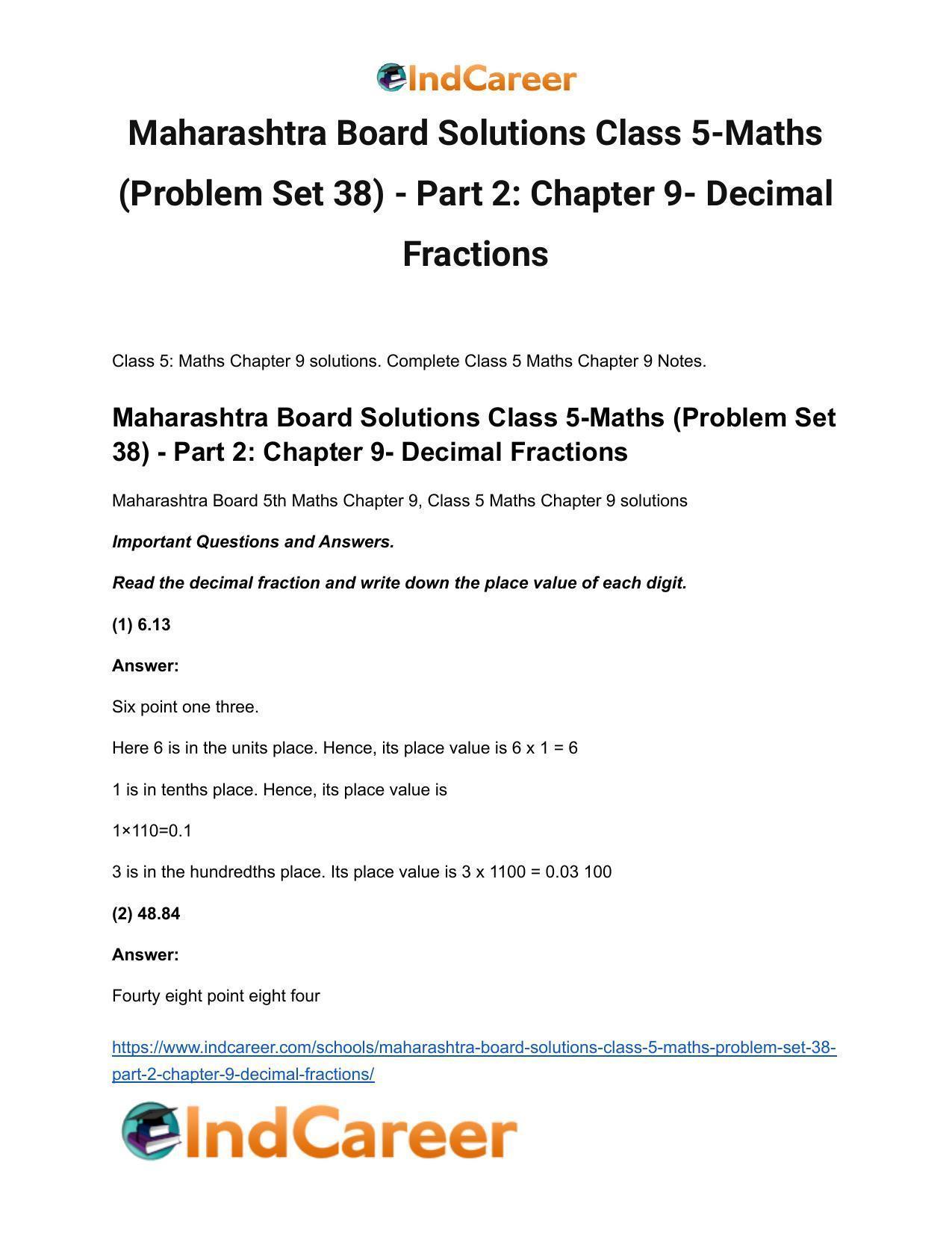 Maharashtra Board Solutions Class 5-Maths (Problem Set 38) - Part 2: Chapter 9- Decimal Fractions - Page 2