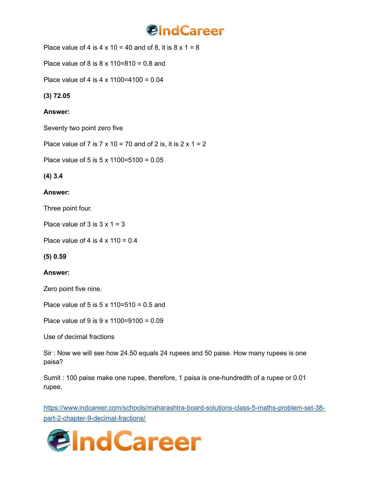 Maharashtra Board Solutions Class 5-Maths (Problem Set 38) - Part 2: Chapter 9- Decimal Fractions - Page 3