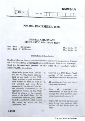 Telangana NMMS Dec 2022 Urdu Question Paper