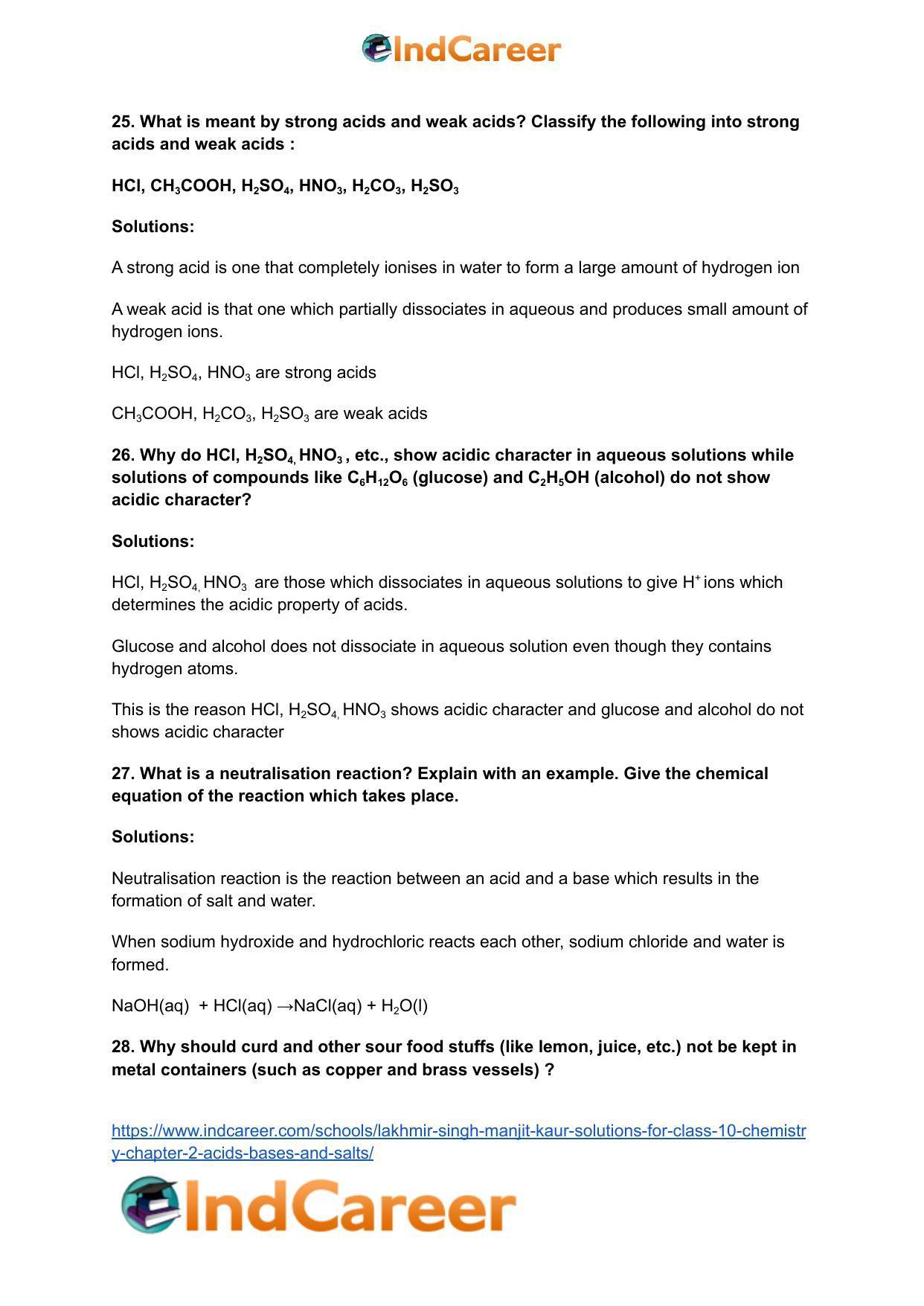 Lakhmir Singh Manjit Kaur Solutions for Class 10 Chemistry: Chapter 2- Acids, Bases and Salts - Page 10