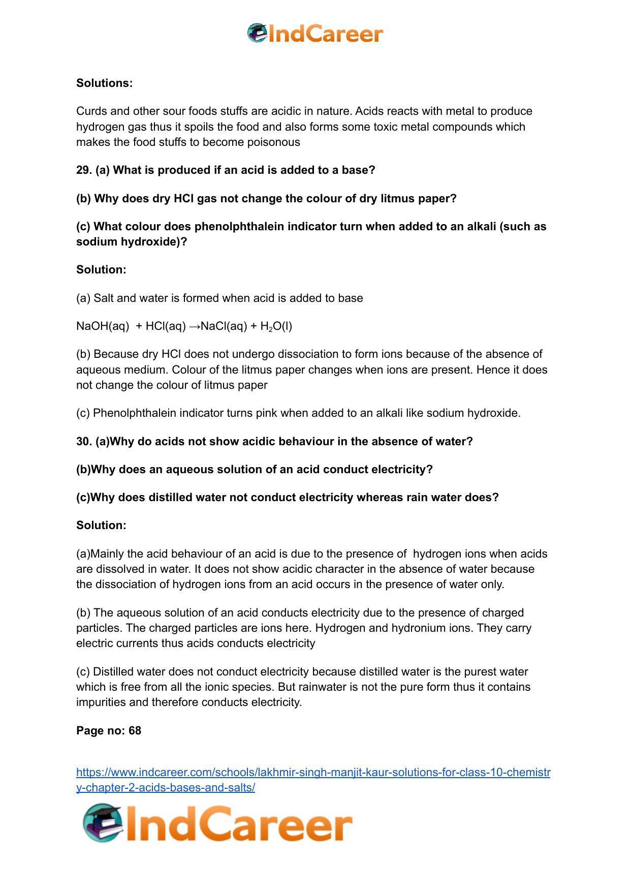 Lakhmir Singh Manjit Kaur Solutions for Class 10 Chemistry: Chapter 2- Acids, Bases and Salts - Page 11