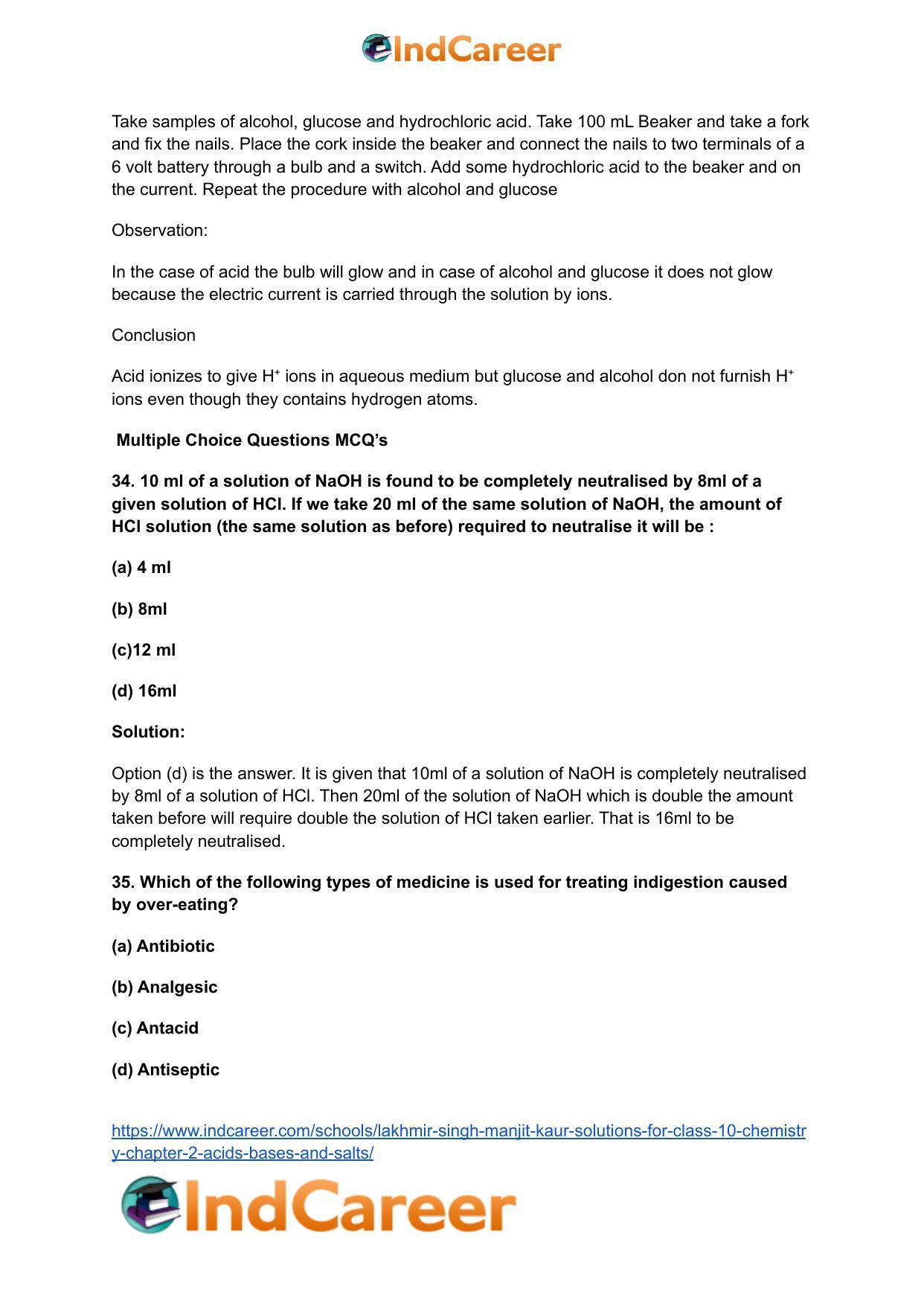 Lakhmir Singh Manjit Kaur Solutions for Class 10 Chemistry: Chapter 2- Acids, Bases and Salts - Page 14