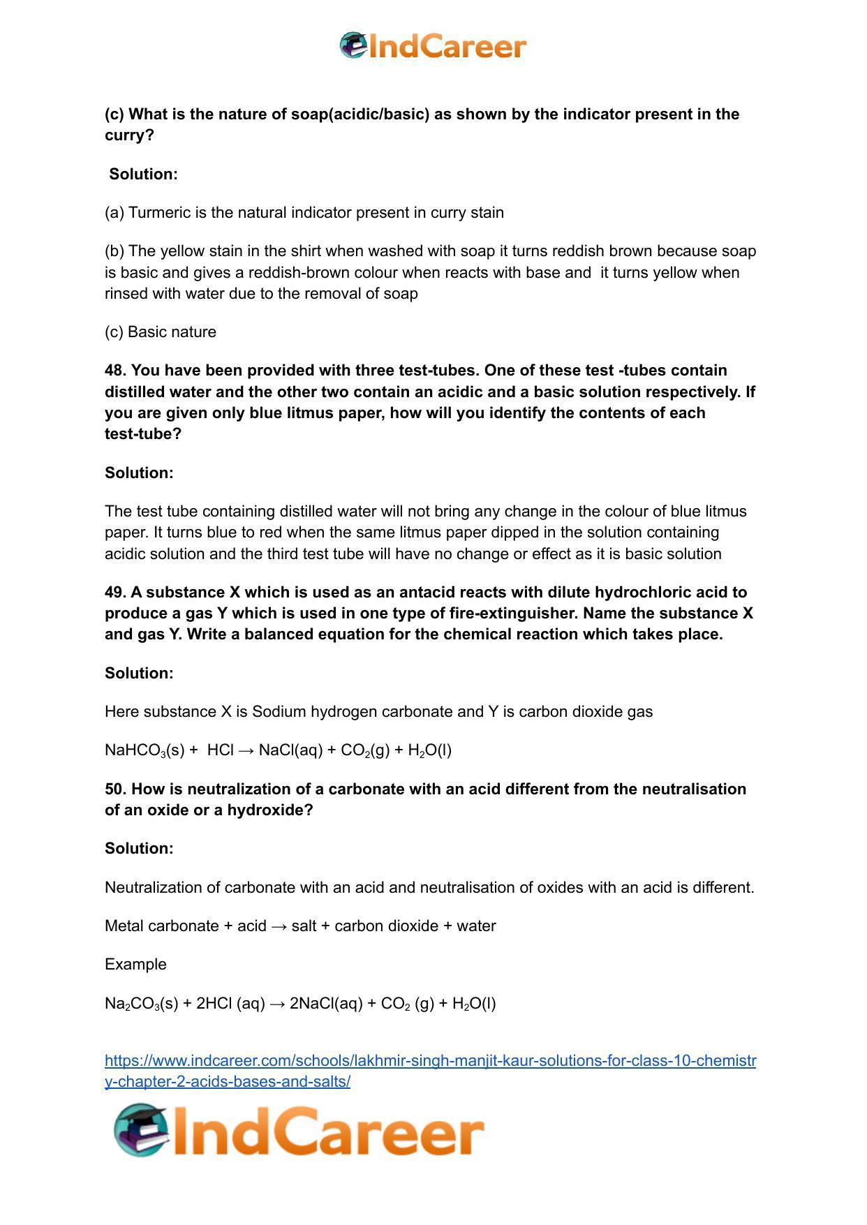 Lakhmir Singh Manjit Kaur Solutions for Class 10 Chemistry: Chapter 2- Acids, Bases and Salts - Page 19