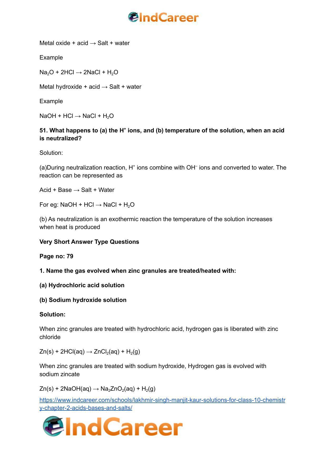 Lakhmir Singh Manjit Kaur Solutions for Class 10 Chemistry: Chapter 2- Acids, Bases and Salts - Page 20