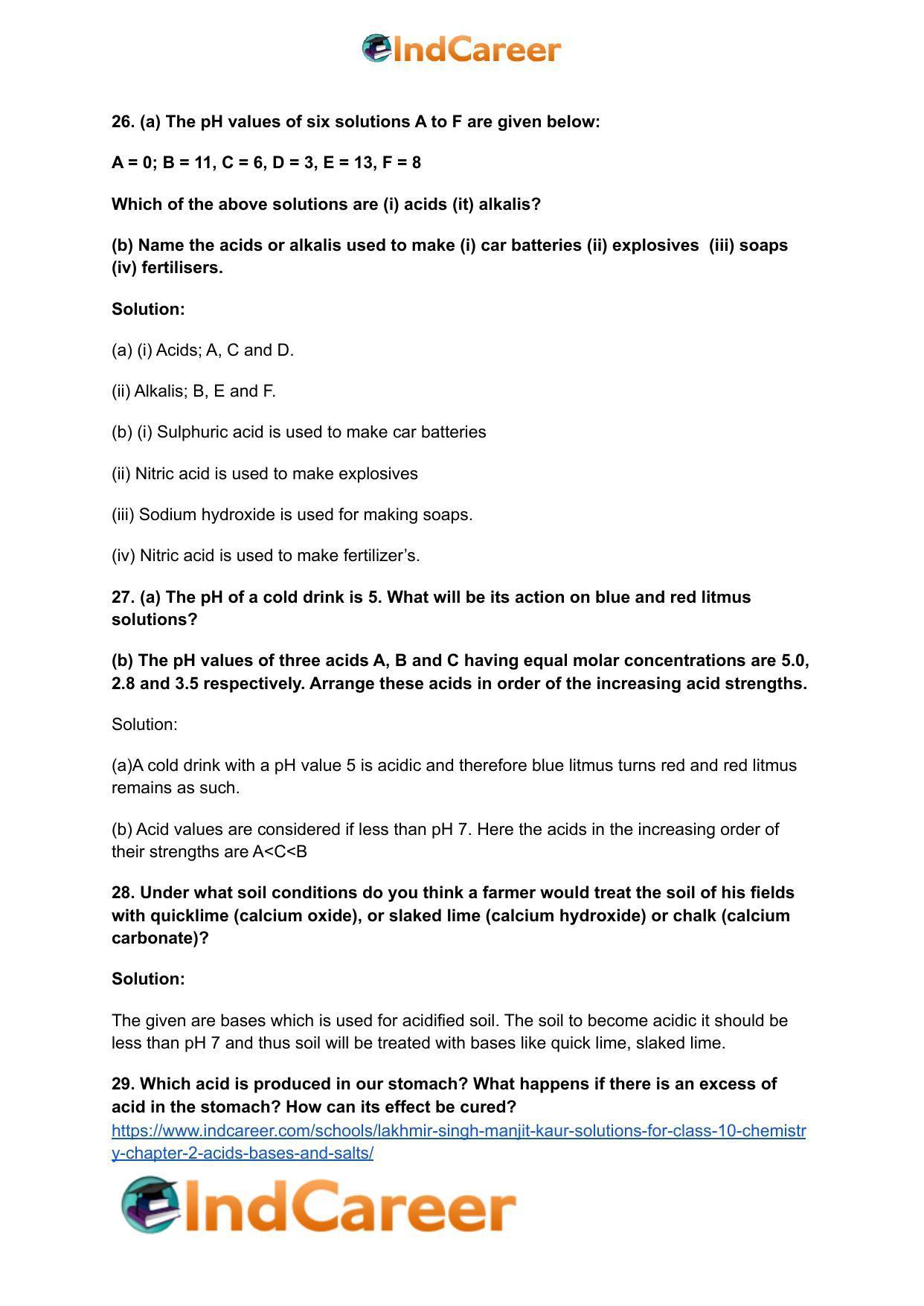 Lakhmir Singh Manjit Kaur Solutions for Class 10 Chemistry: Chapter 2- Acids, Bases and Salts - Page 27