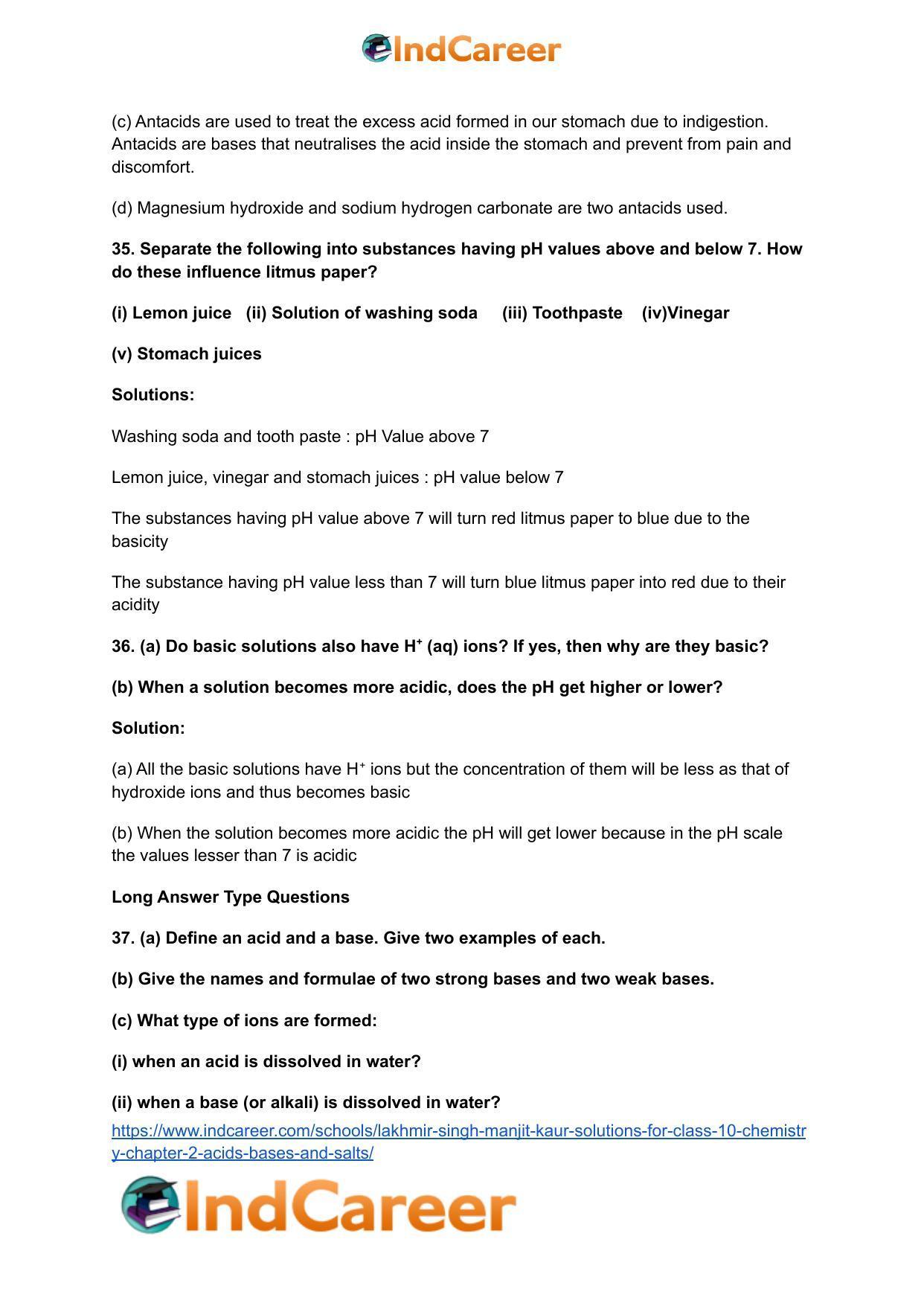 Lakhmir Singh Manjit Kaur Solutions for Class 10 Chemistry: Chapter 2- Acids, Bases and Salts - Page 30