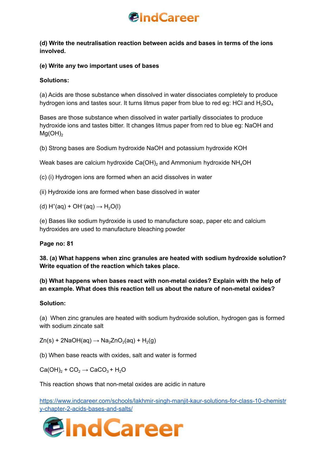 Lakhmir Singh Manjit Kaur Solutions for Class 10 Chemistry: Chapter 2- Acids, Bases and Salts - Page 31