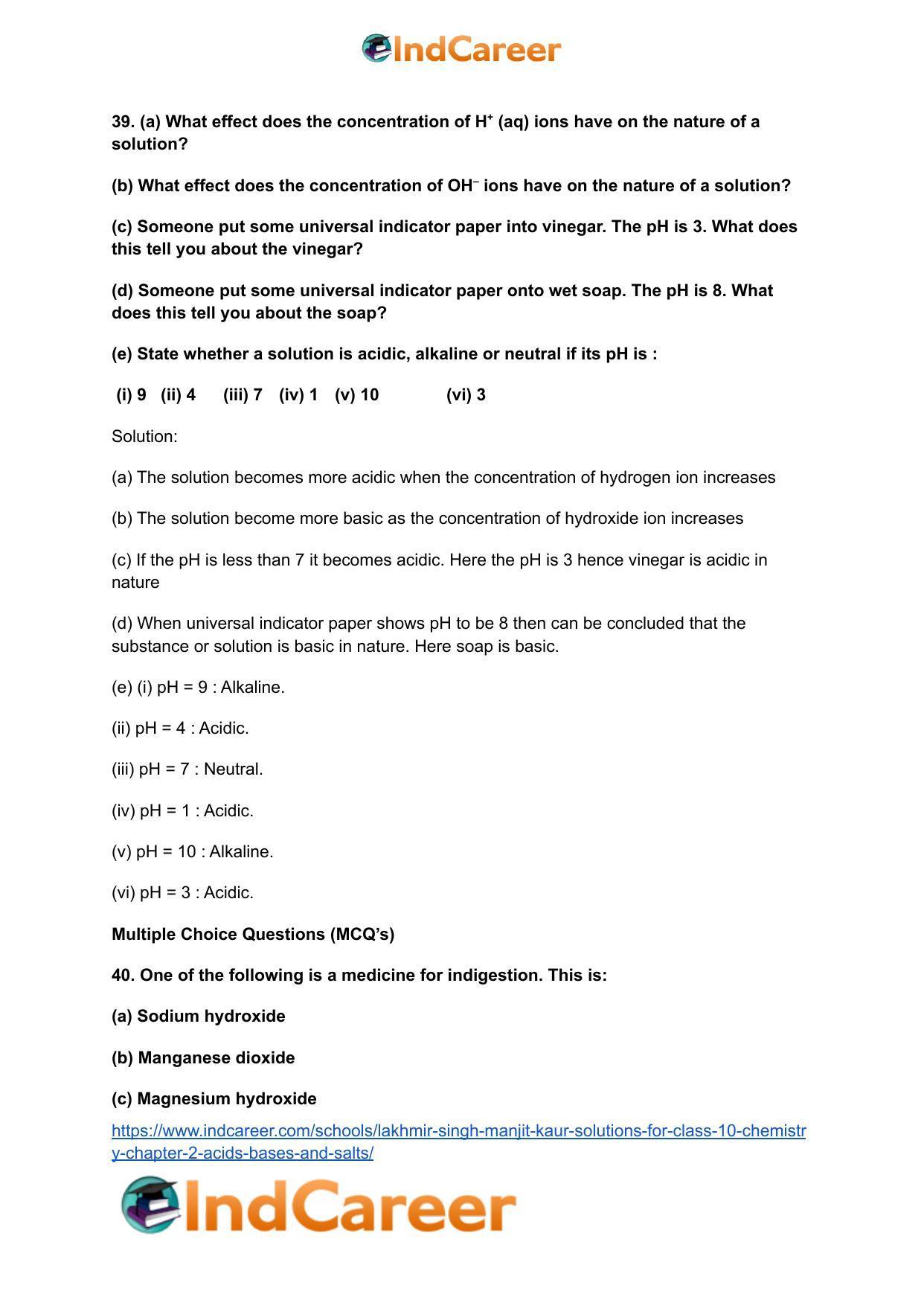 Lakhmir Singh Manjit Kaur Solutions for Class 10 Chemistry: Chapter 2- Acids, Bases and Salts - Page 32