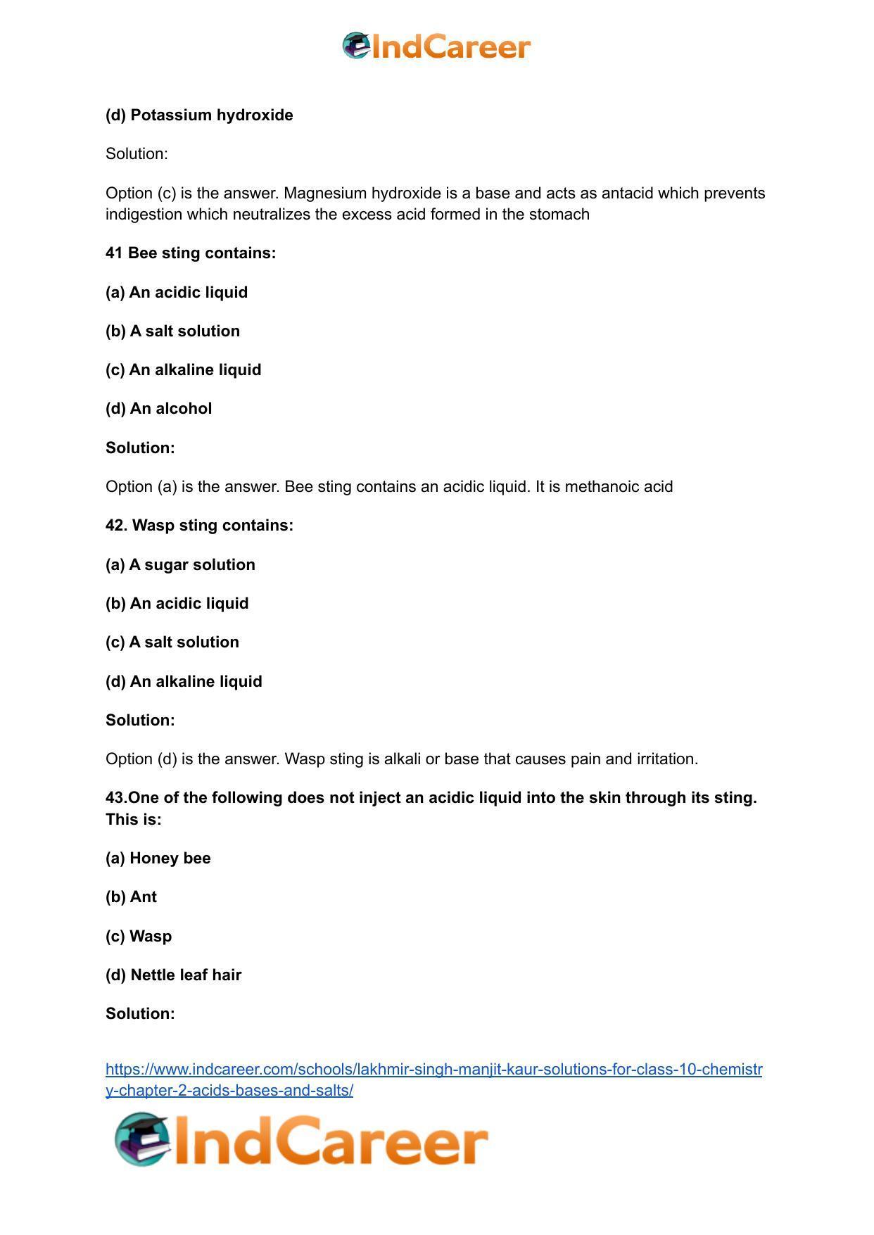 Lakhmir Singh Manjit Kaur Solutions for Class 10 Chemistry: Chapter 2- Acids, Bases and Salts - Page 33