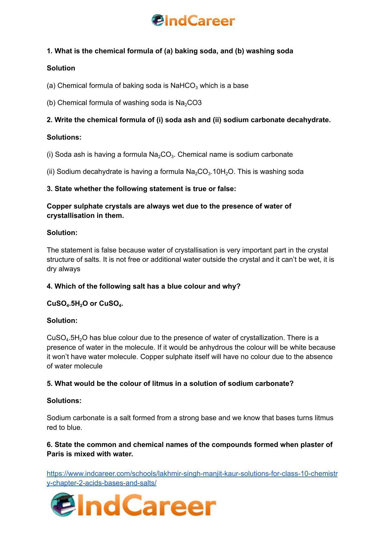 Lakhmir Singh Manjit Kaur Solutions for Class 10 Chemistry: Chapter 2- Acids, Bases and Salts - Page 42