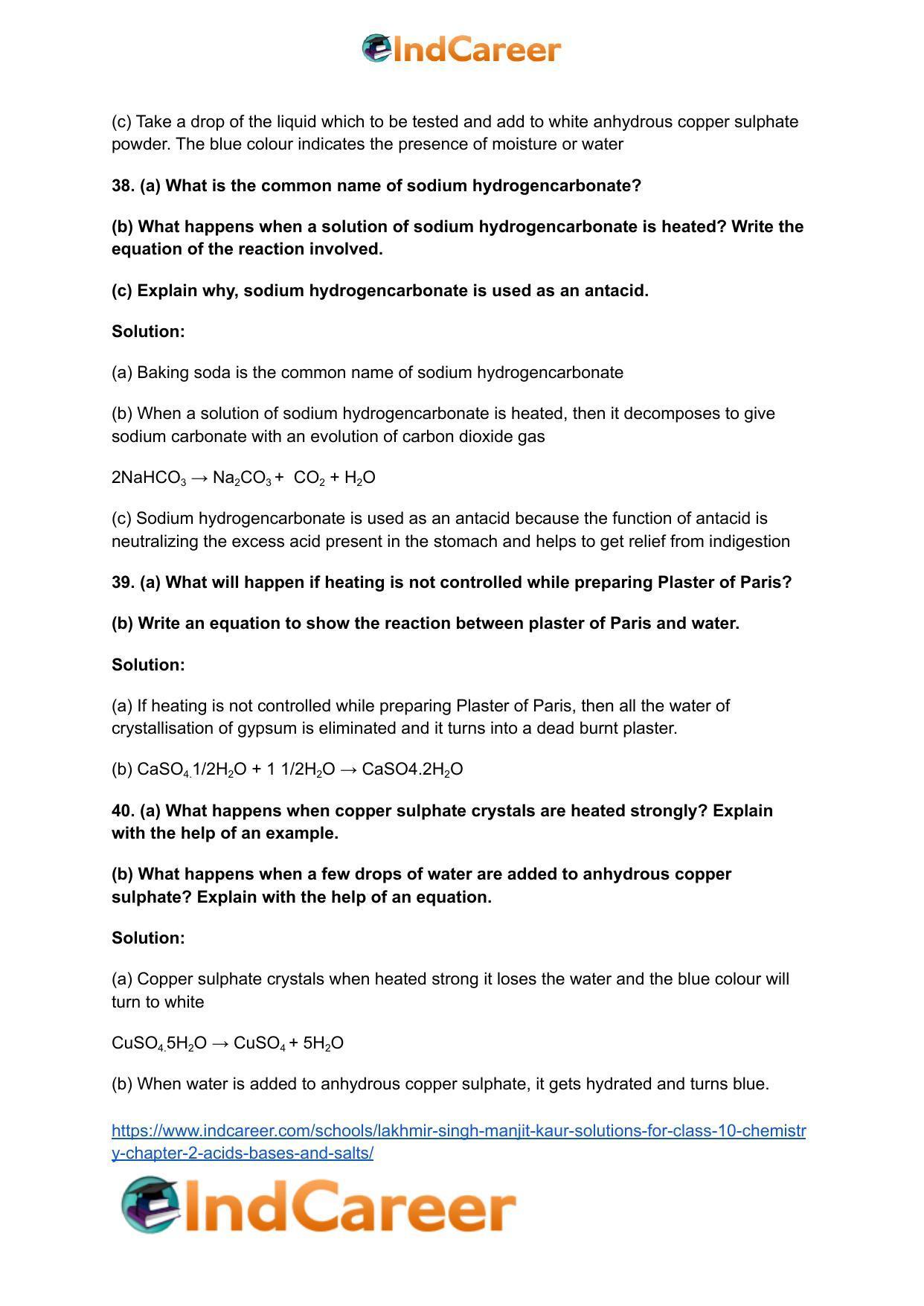 Lakhmir Singh Manjit Kaur Solutions for Class 10 Chemistry: Chapter 2- Acids, Bases and Salts - Page 50