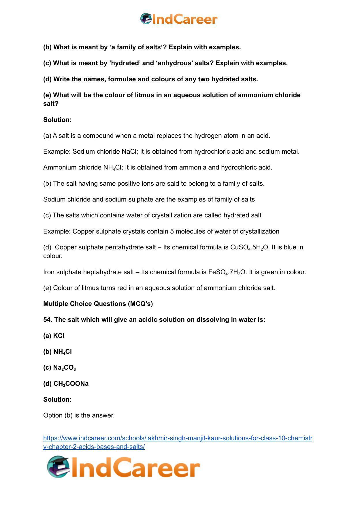 Lakhmir Singh Manjit Kaur Solutions for Class 10 Chemistry: Chapter 2- Acids, Bases and Salts - Page 58