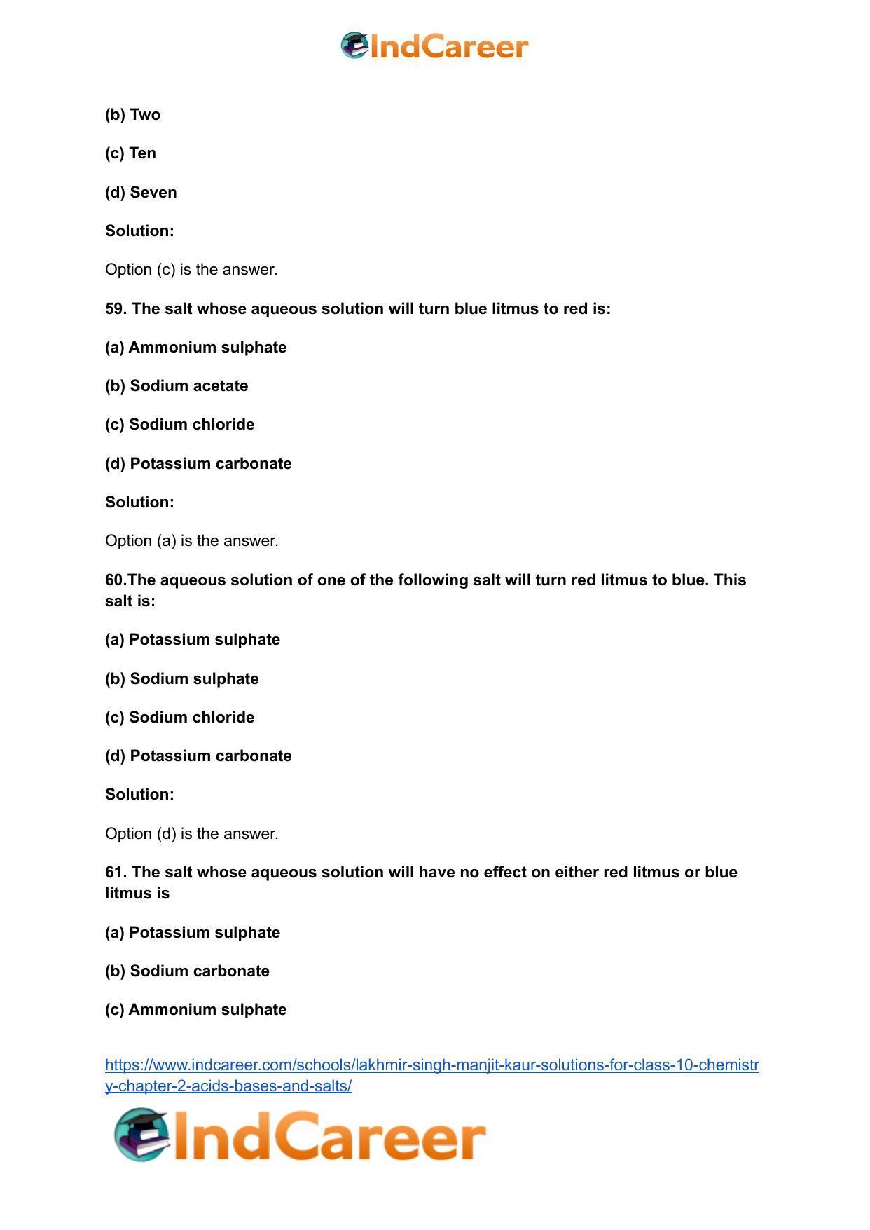 Lakhmir Singh Manjit Kaur Solutions for Class 10 Chemistry: Chapter 2- Acids, Bases and Salts - Page 60