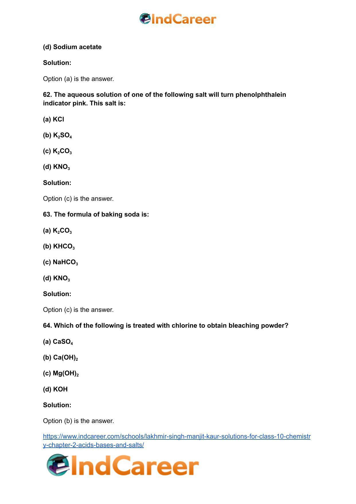 Lakhmir Singh Manjit Kaur Solutions for Class 10 Chemistry: Chapter 2- Acids, Bases and Salts - Page 61