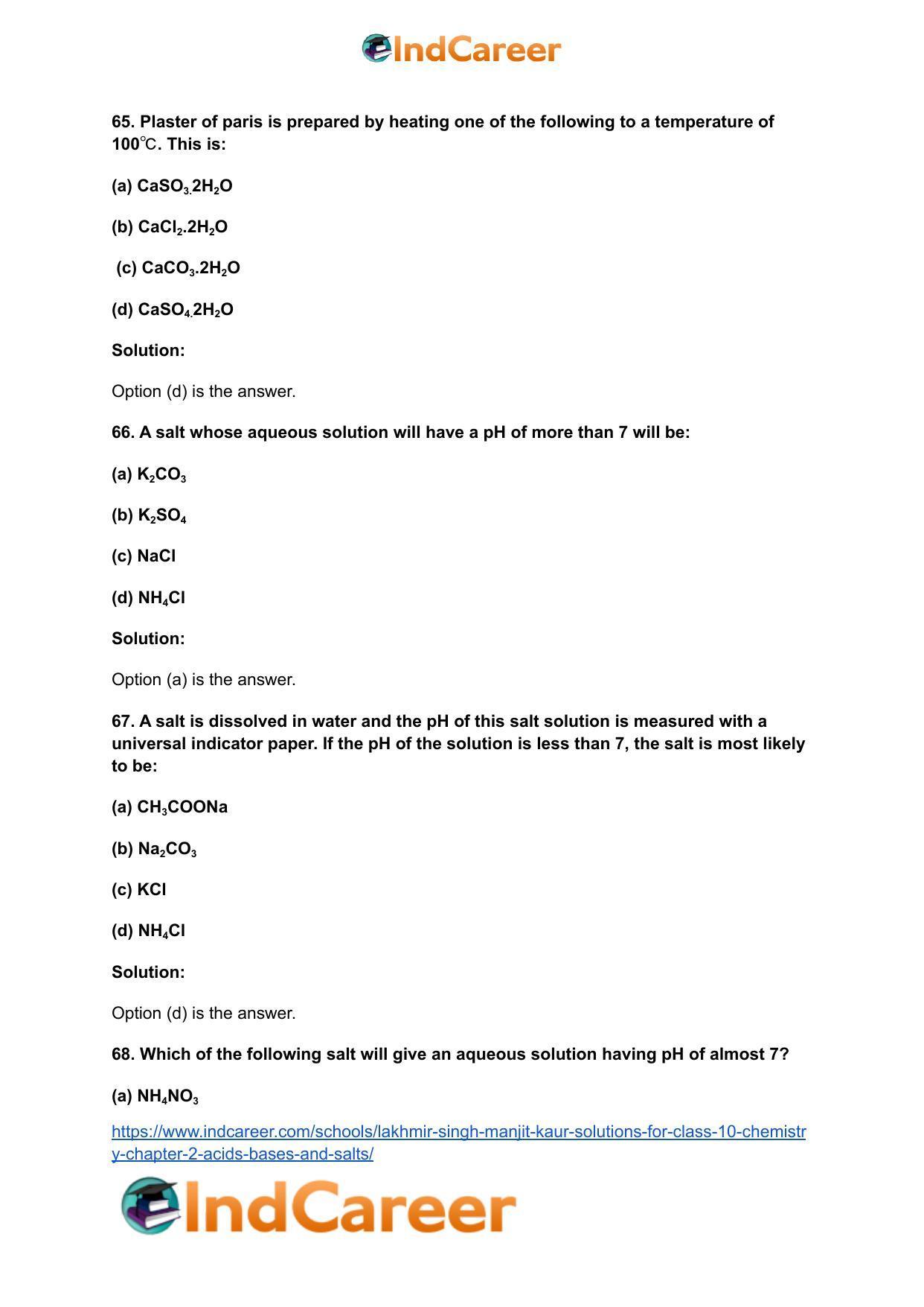 Lakhmir Singh Manjit Kaur Solutions for Class 10 Chemistry: Chapter 2- Acids, Bases and Salts - Page 62