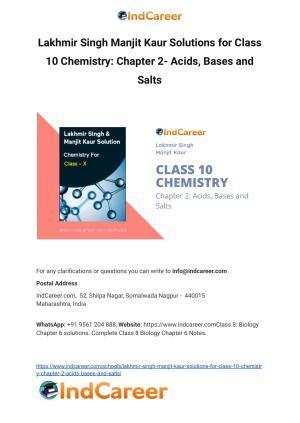 Lakhmir Singh Manjit Kaur  Solutions for Class 10 Chemistry: Chapter 2- Acids, Bases and Salts