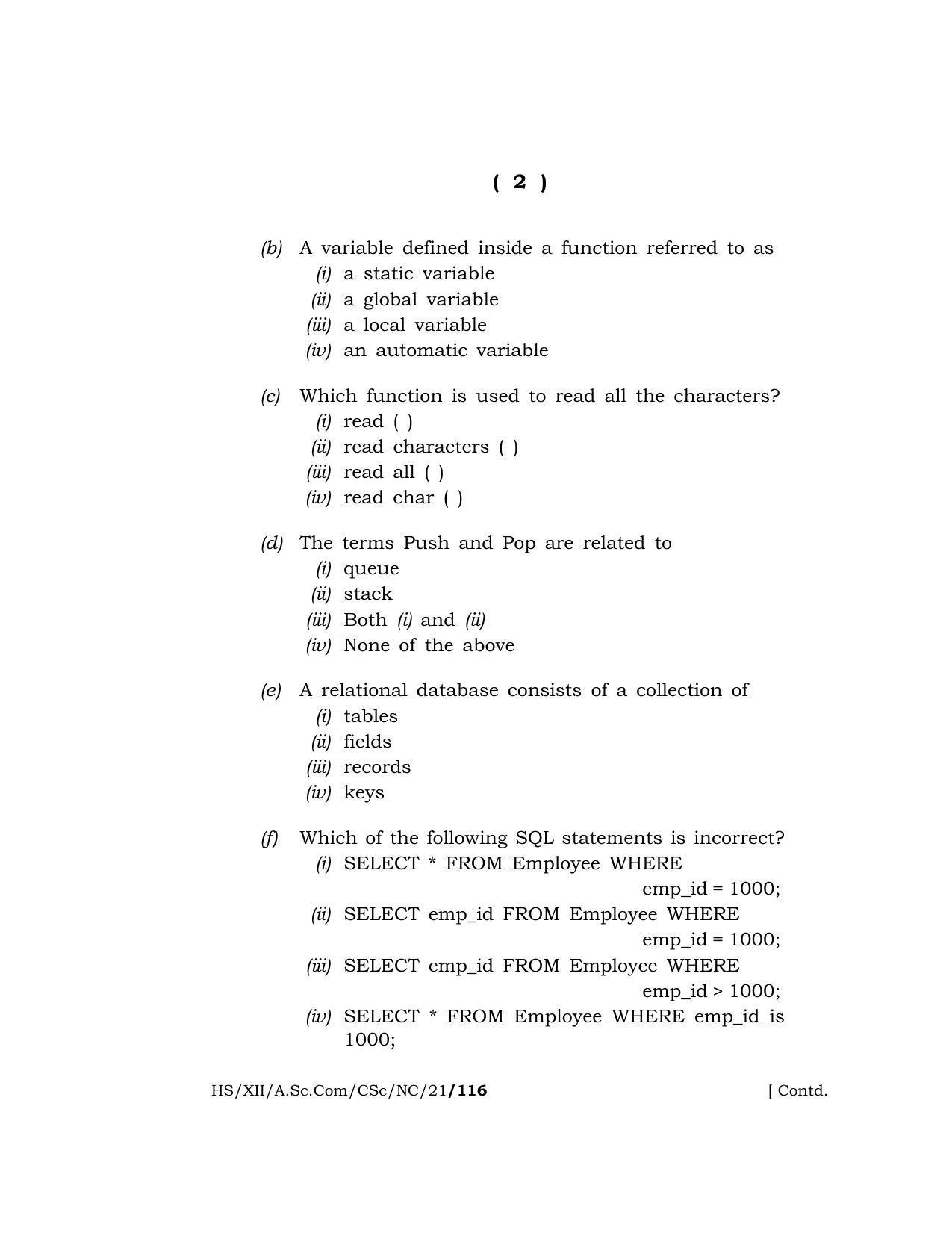 Meghalaya Board (MBOSE) Class 12 COMPUTER SCIENCE (New Course) (HS-XII-A.Sc.Com-CSc-NC-21) 2021 Question Paper - Page 2