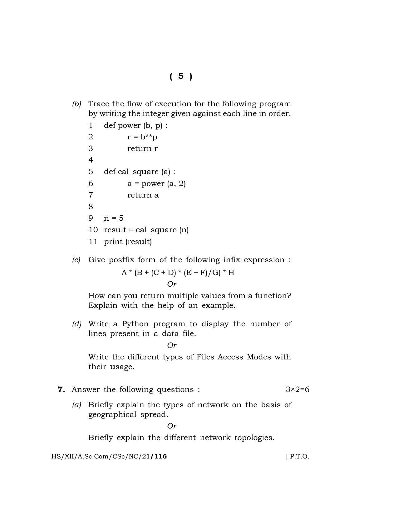 Meghalaya Board (MBOSE) Class 12 COMPUTER SCIENCE (New Course) (HS-XII-A.Sc.Com-CSc-NC-21) 2021 Question Paper - Page 5