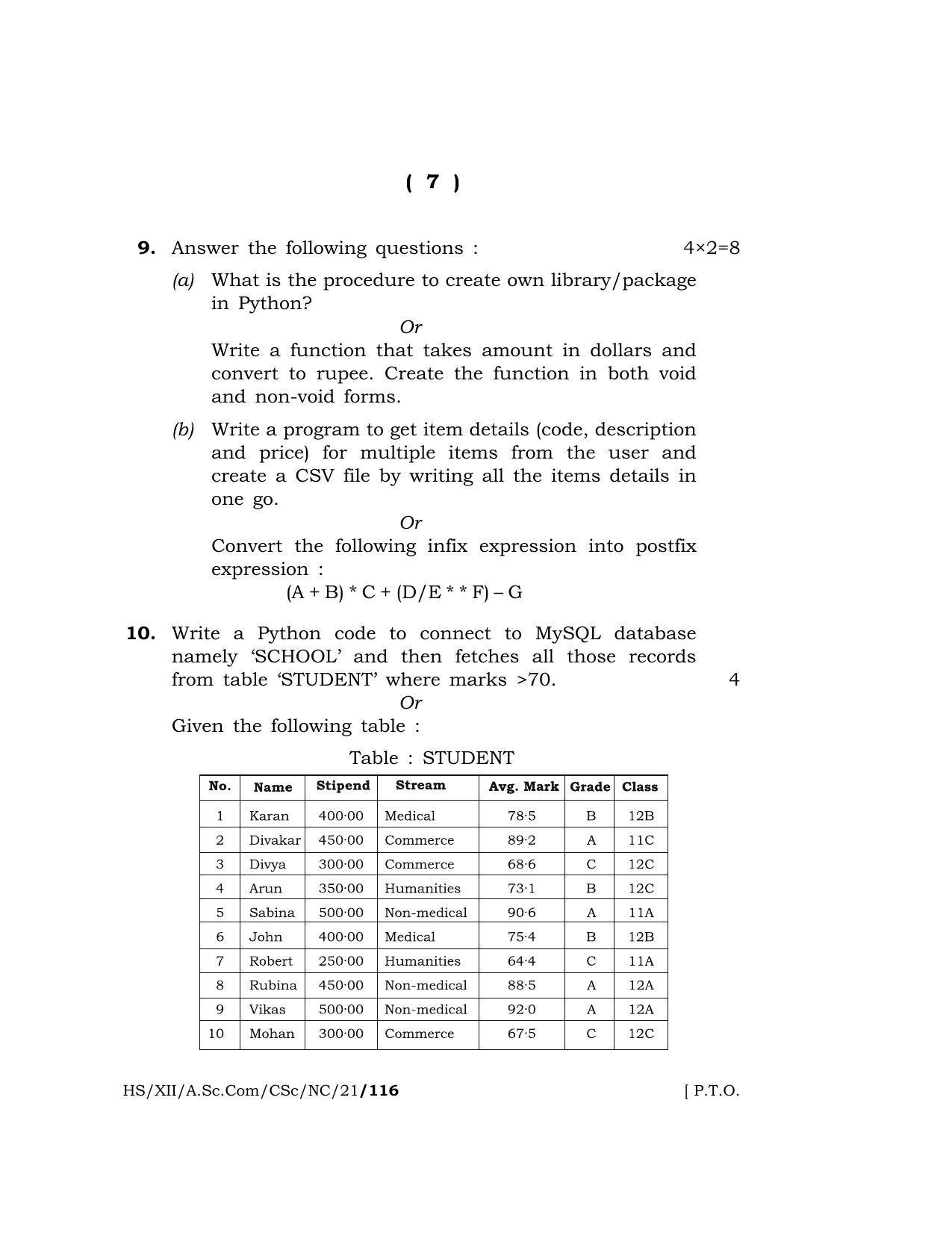 Meghalaya Board (MBOSE) Class 12 COMPUTER SCIENCE (New Course) (HS-XII-A.Sc.Com-CSc-NC-21) 2021 Question Paper - Page 7