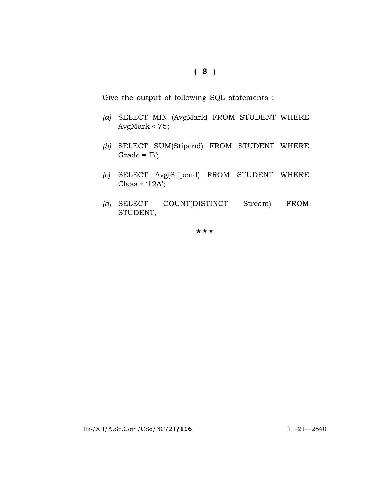 Meghalaya Board (MBOSE) Class 12 COMPUTER SCIENCE (New Course) (HS-XII-A.Sc.Com-CSc-NC-21) 2021 Question Paper - Page 8