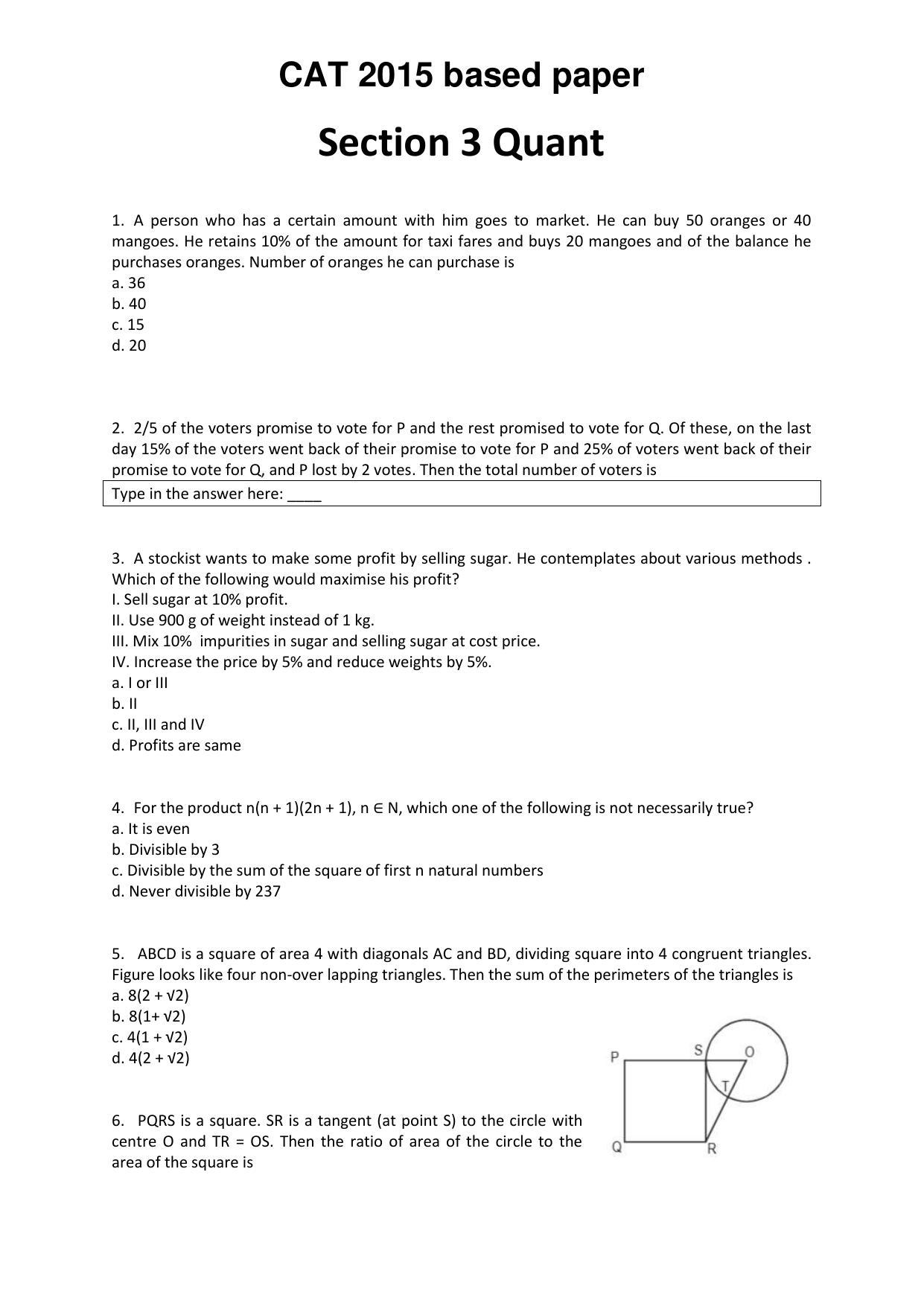 CAT 2015 CAT QA Question Paper - Page 1