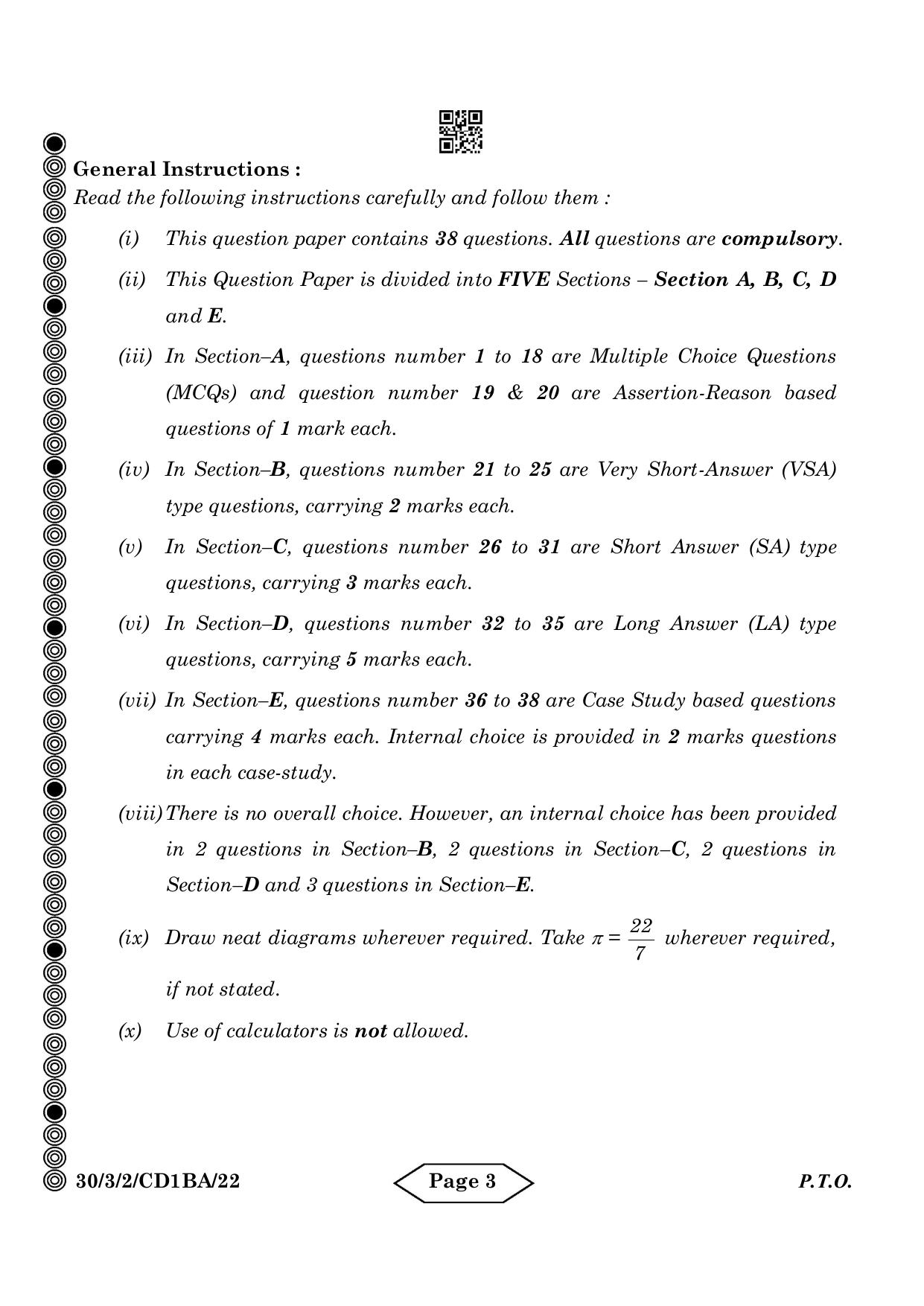 CBSE Class 10 30-3-2 Mathematics Standard 2024 Question Paper - Page 3