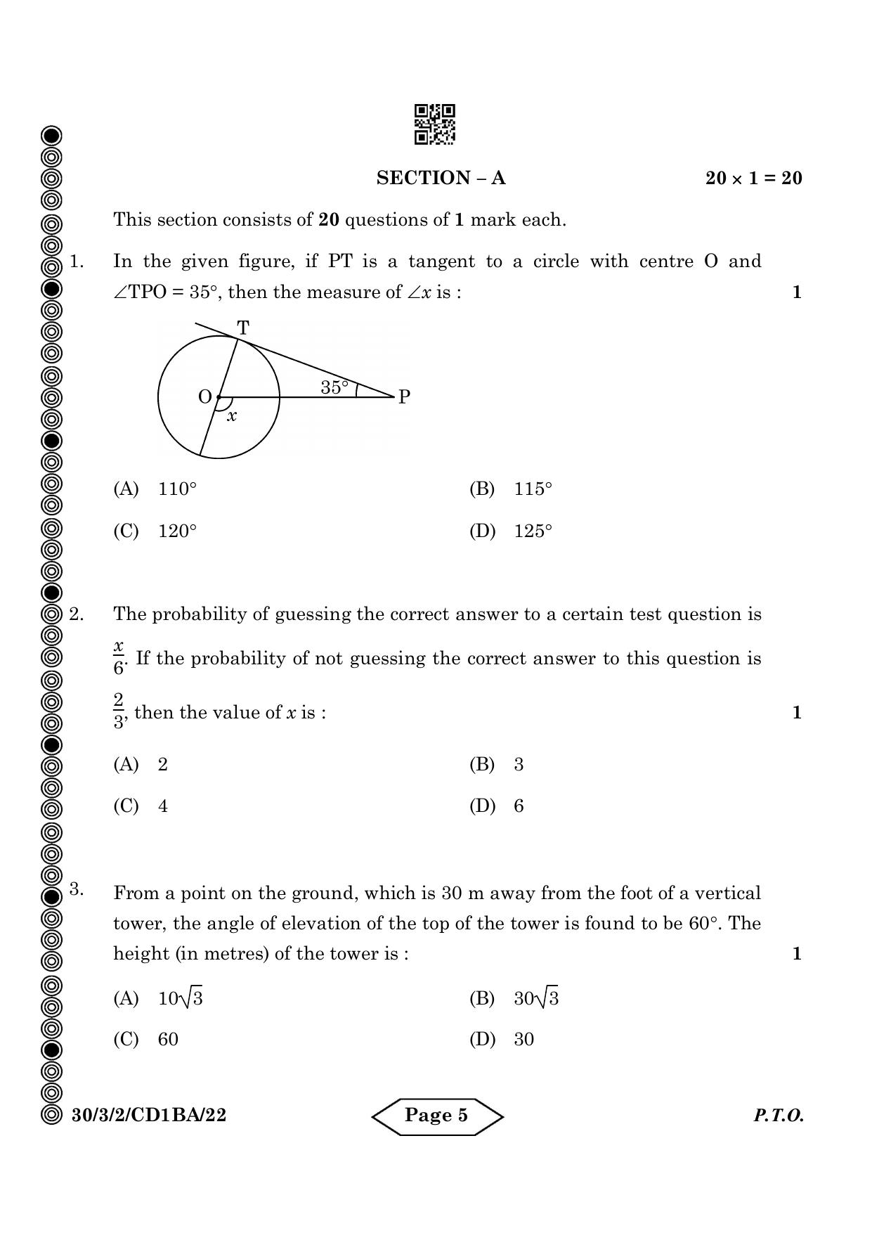 CBSE Class 10 30-3-2 Mathematics Standard 2024 Question Paper - Page 5
