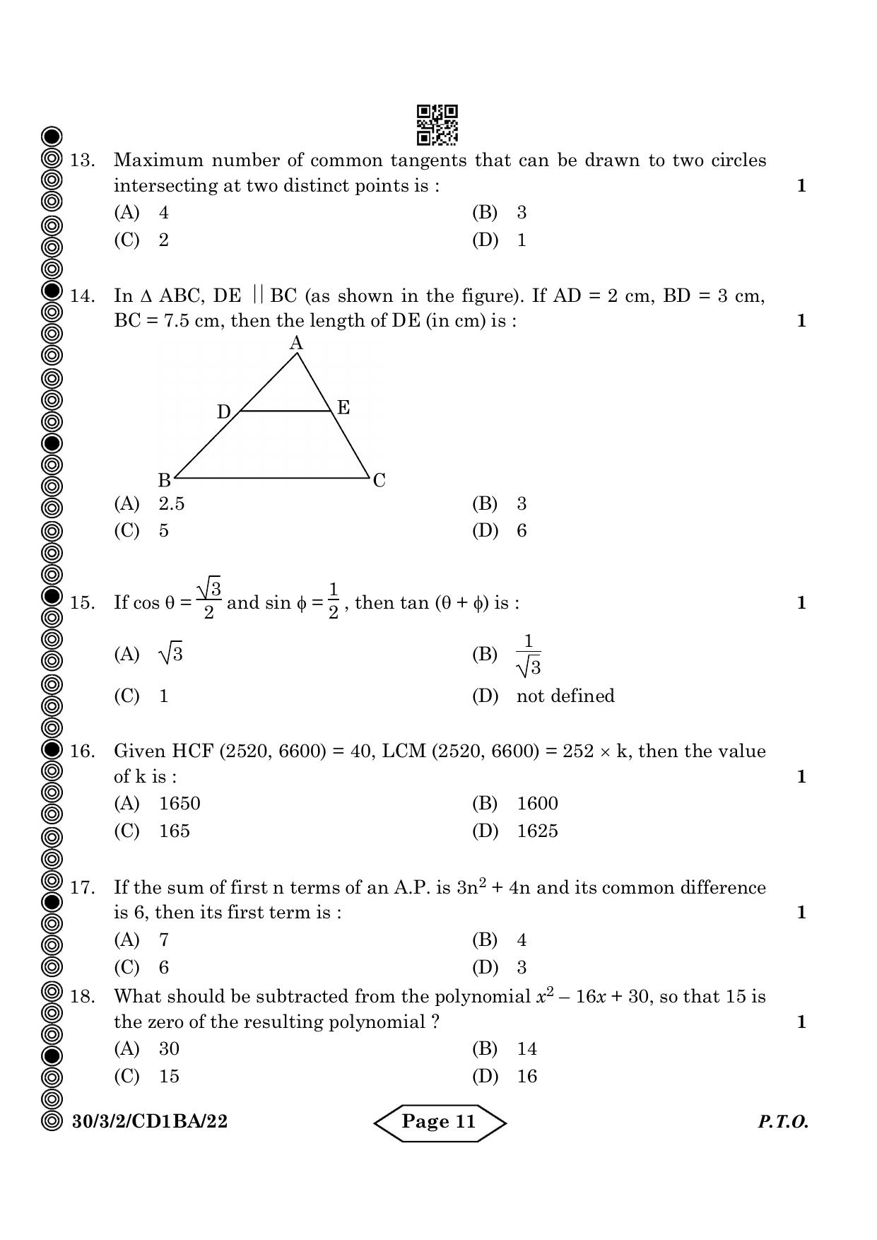CBSE Class 10 30-3-2 Mathematics Standard 2024 Question Paper - Page 11