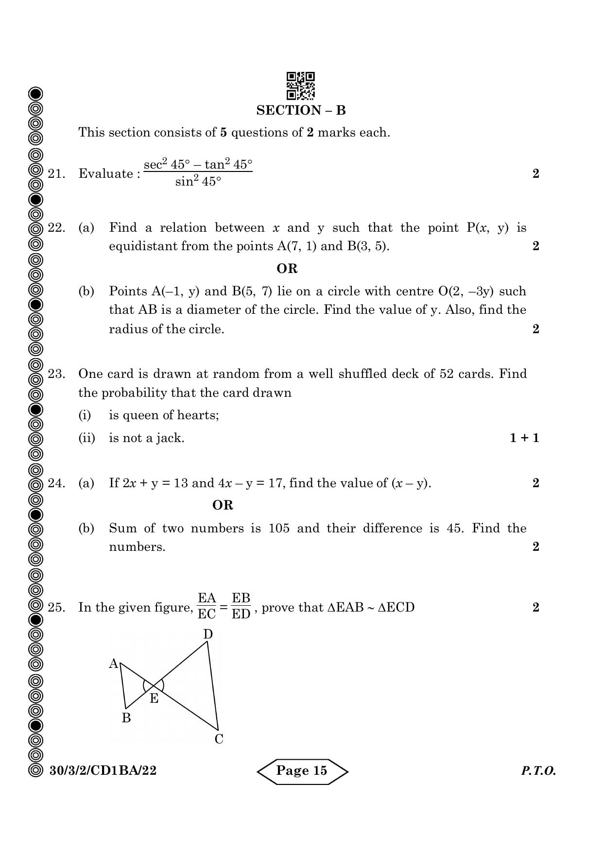 CBSE Class 10 30-3-2 Mathematics Standard 2024 Question Paper - Page 15