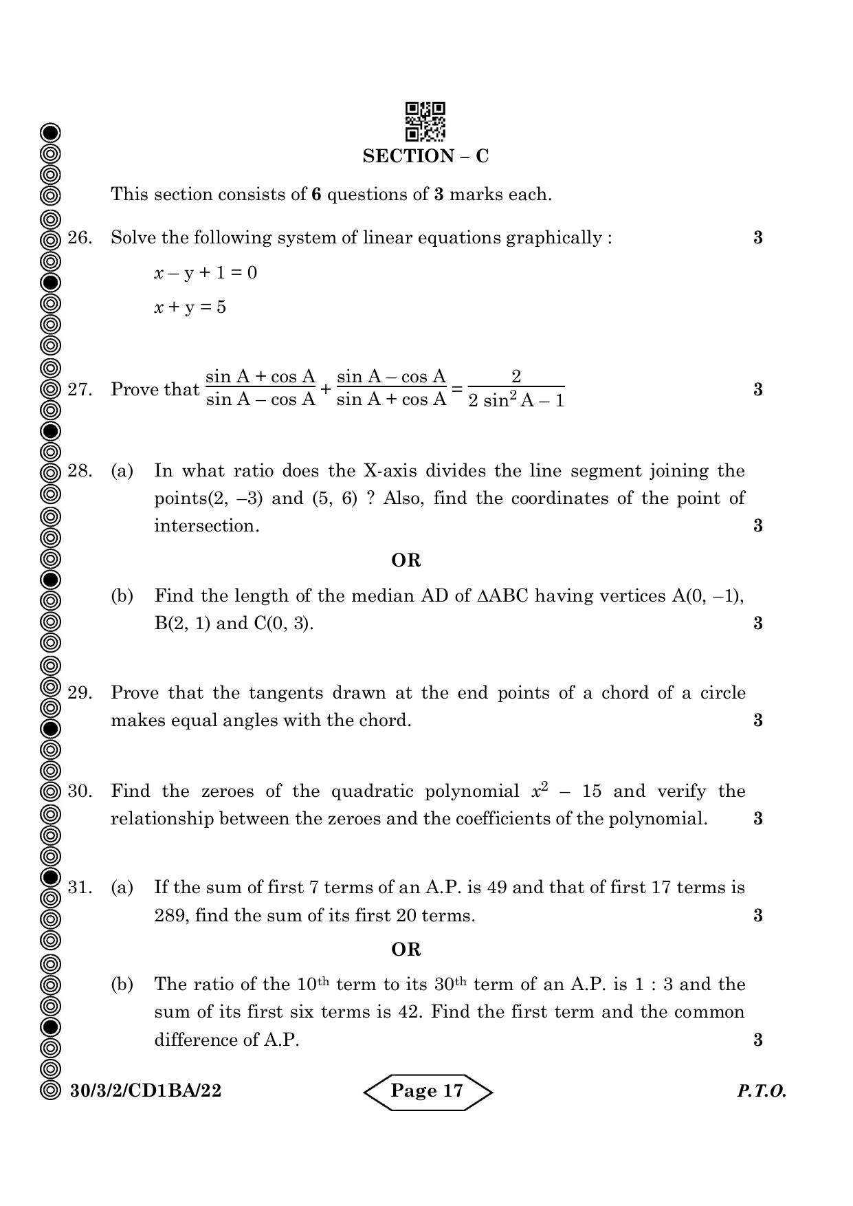 CBSE Class 10 30-3-2 Mathematics Standard 2024 Question Paper - Page 17