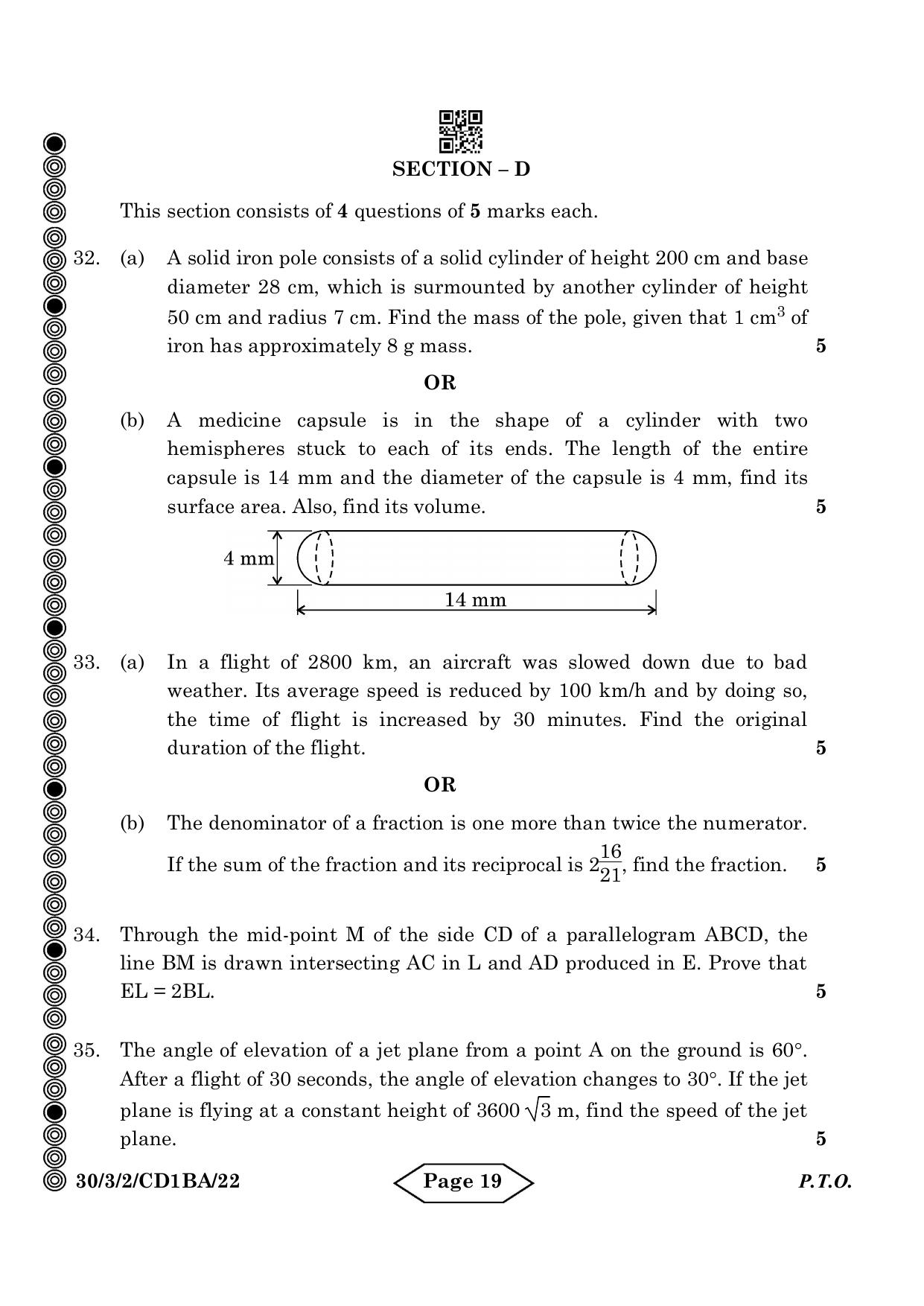 CBSE Class 10 30-3-2 Mathematics Standard 2024 Question Paper - Page 19