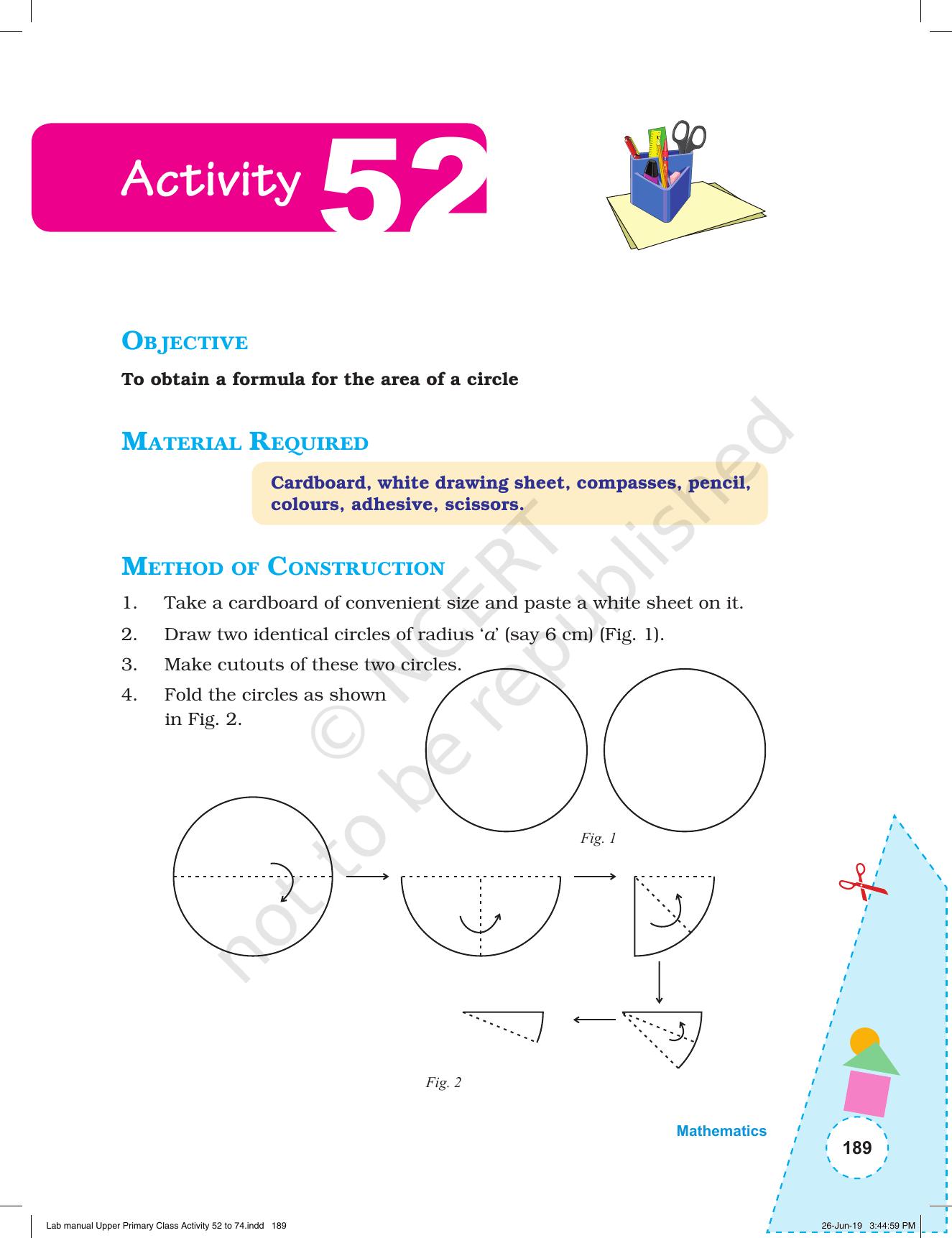 NCERT Laboratory Manuals for Class VI to VIII: Mathematics - Activities for VI to VIII (52- 74) - Page 1