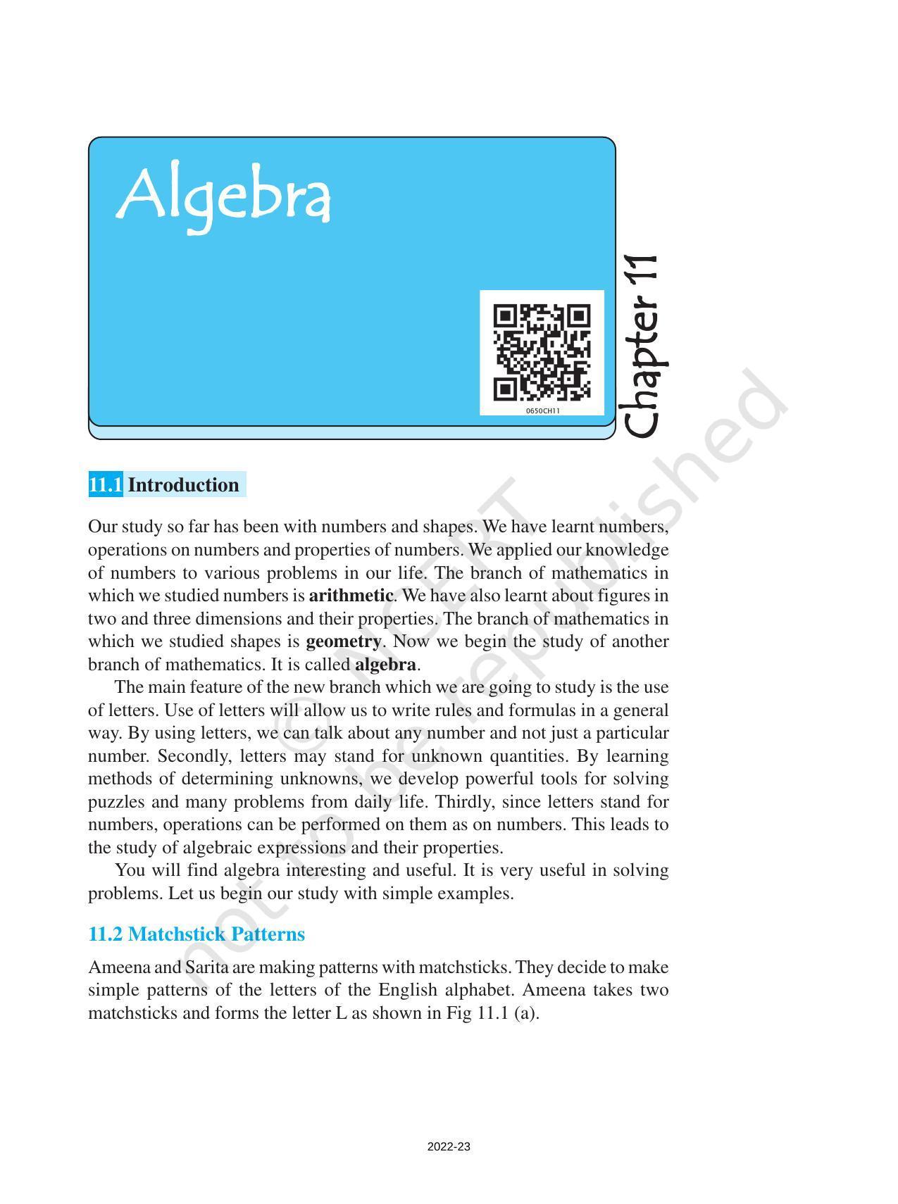 NCERT Book for Class 6 Maths: Chapter 11-Algebra - Page 1