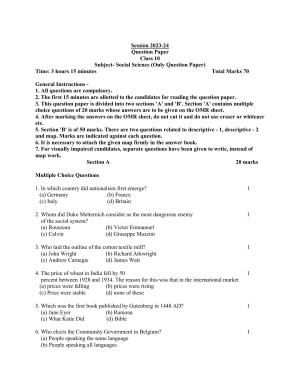 UP Board Class 10 Socail Scinece Model Papers 2024