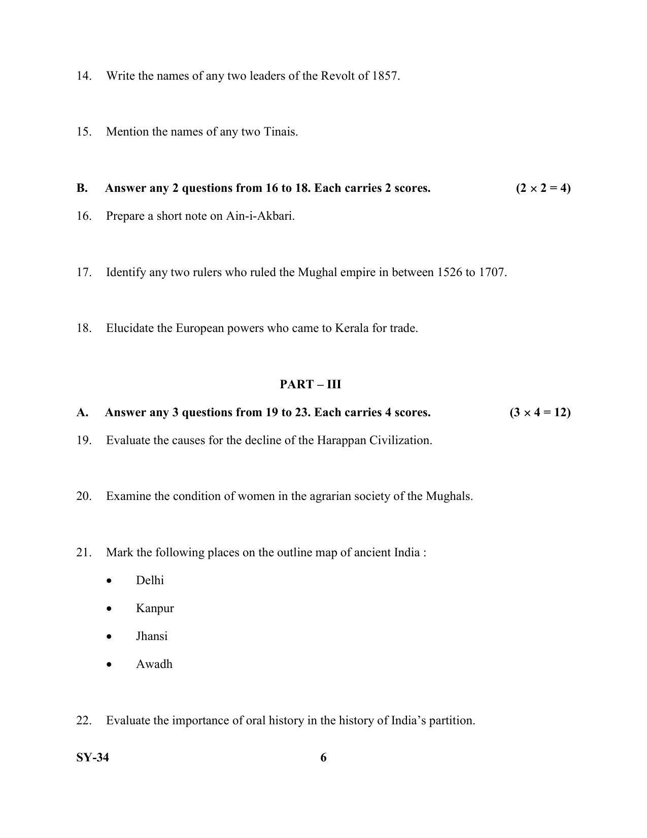 Kerala Plus Two Question Paper 2022 - History - Page 6