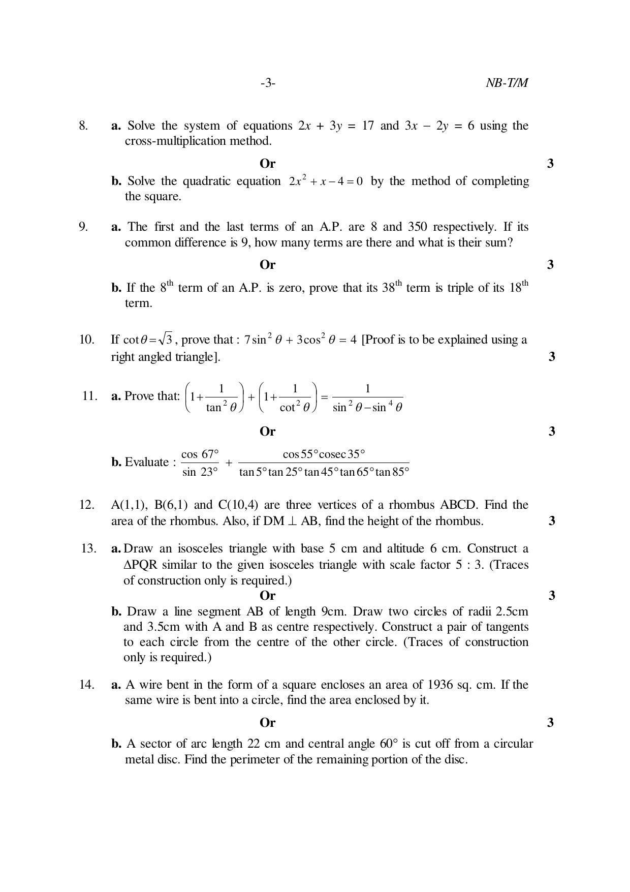 Nagaland Board Class 10 MATHEMATICS 2019 Question Paper - Page 3